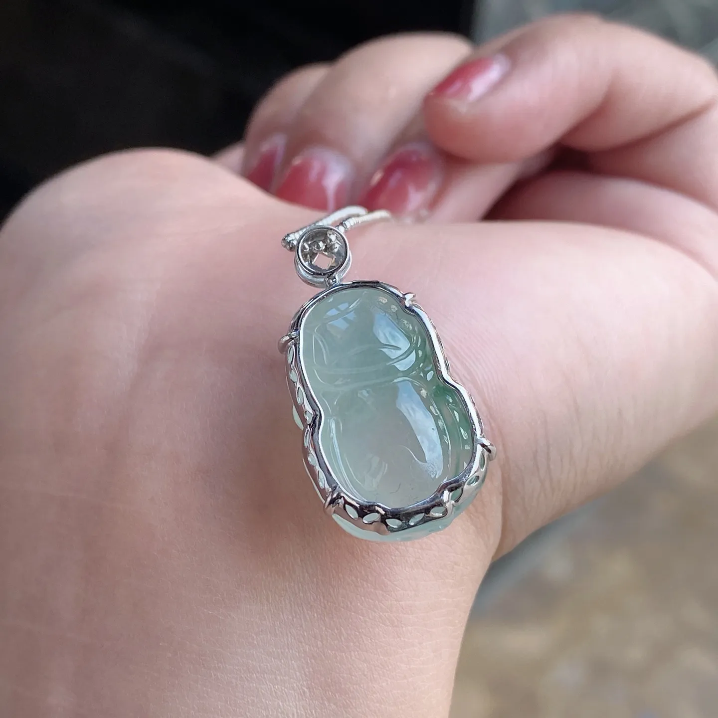 冰种飘花貔貅吊坠 尺寸28.8-15.4-9.6毫米