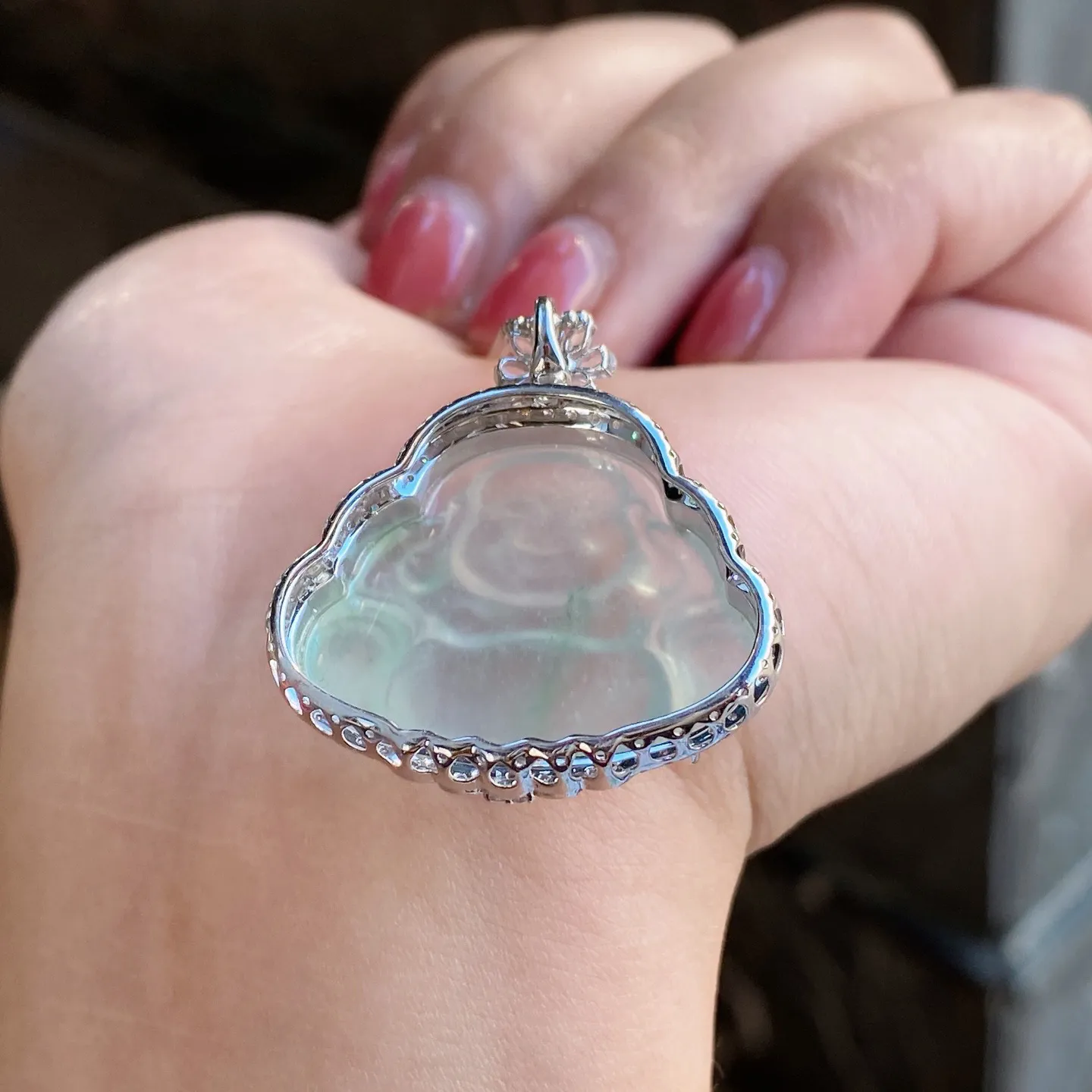 冰种飘花佛公吊坠 尺寸32.5-30-10.1毫米