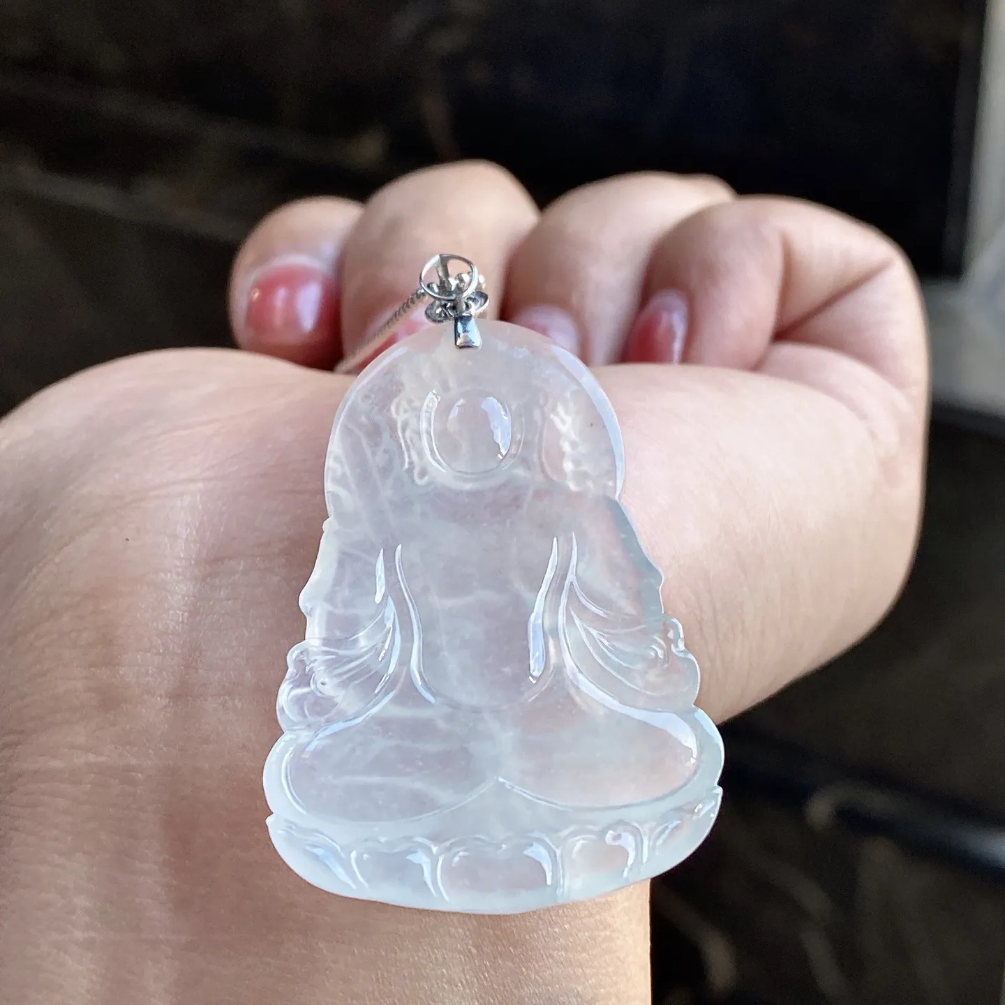 冰种虚空藏菩萨吊坠 尺寸53.9-25.9-4.3毫米