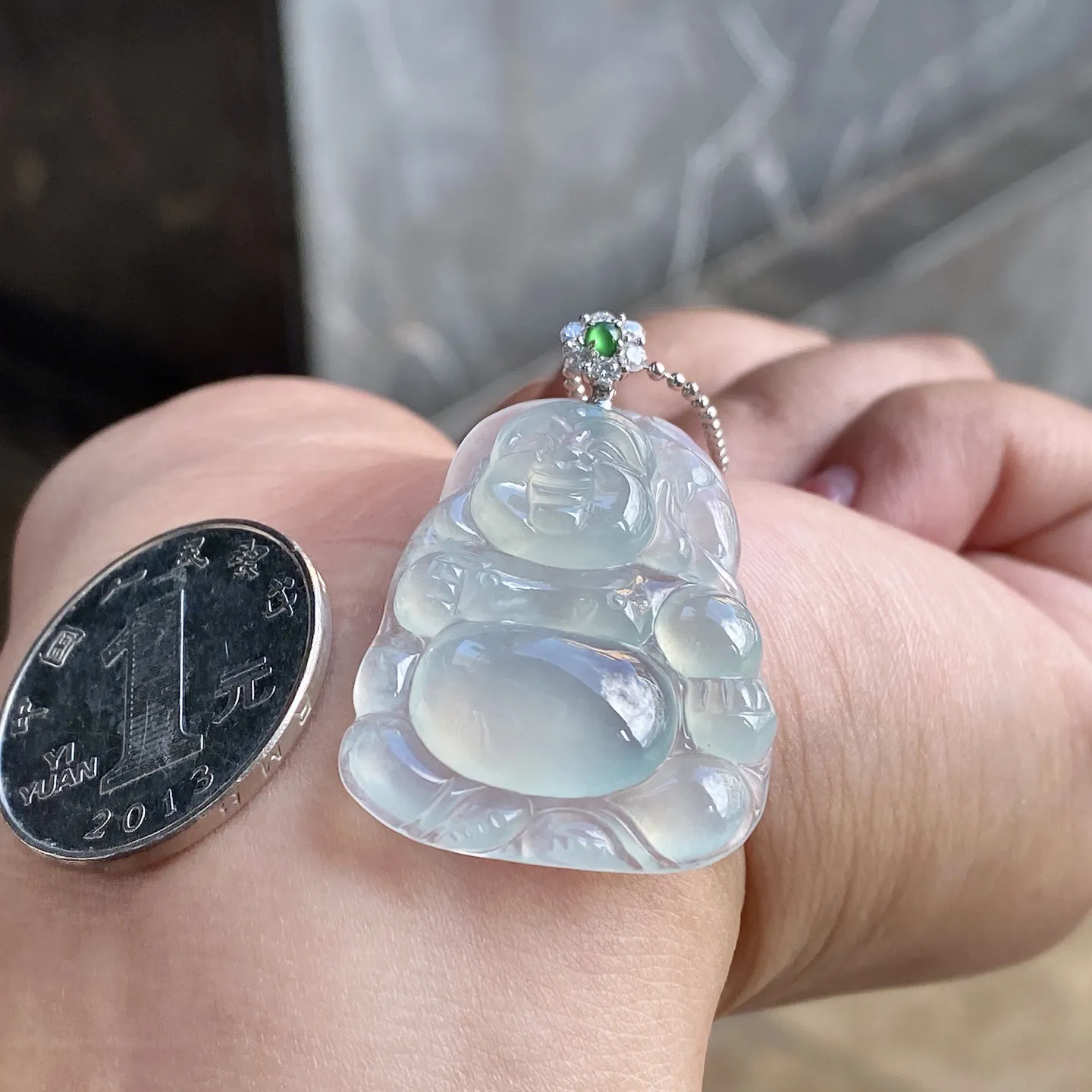 冰种布袋佛吊坠 尺寸37.6-23.5-5.3毫米