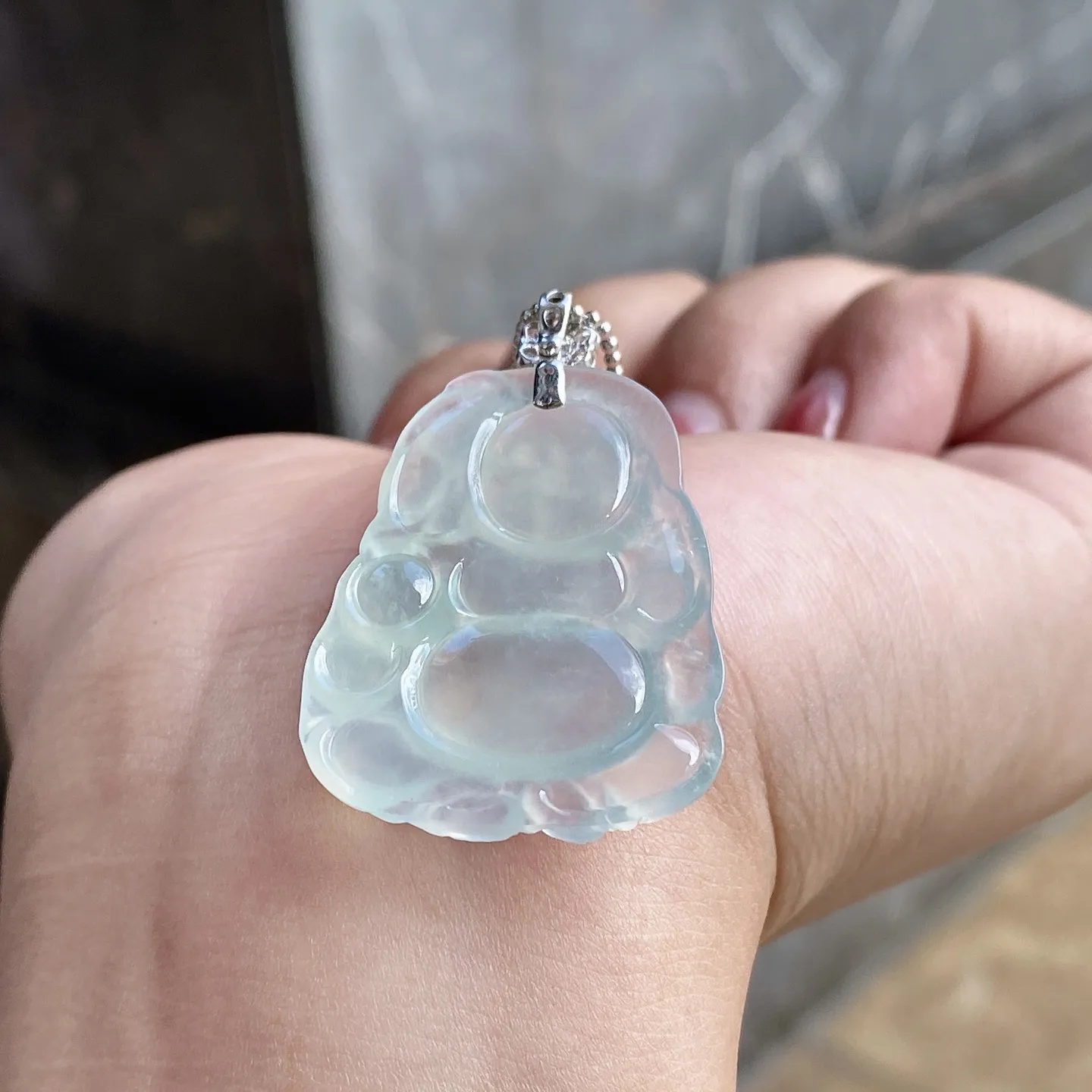 冰种布袋佛吊坠 尺寸37.6-23.5-5.3毫米