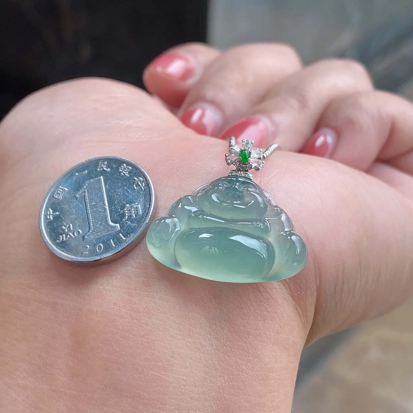 冰种蓝晴佛公吊坠 尺寸23.2-23.8-5.4毫米
