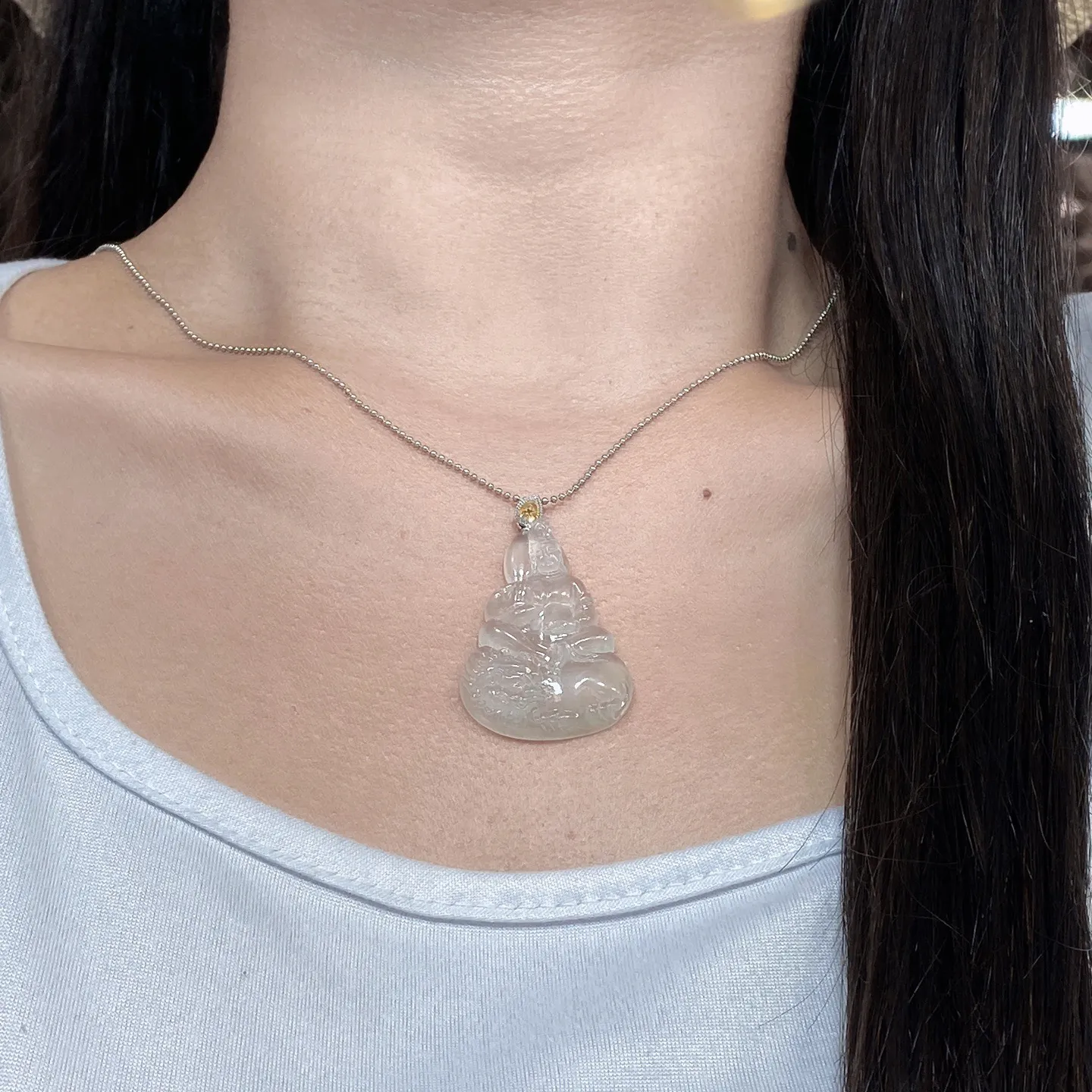 冰种文殊菩萨吊坠 尺寸45-27.4-5.4毫米