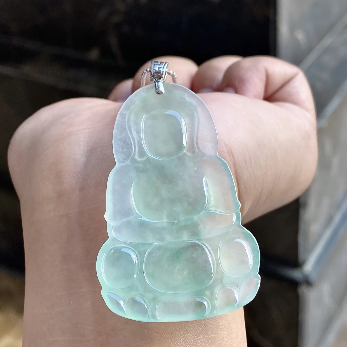 冰种晴底观音吊坠 尺寸63.5-34-5.1毫米