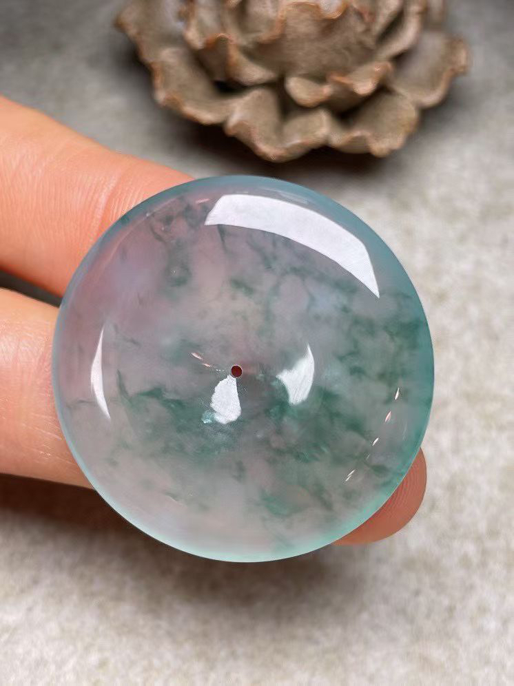 冰种飘花【平安扣】吊坠，种水好，玉质细腻 ，卖相好