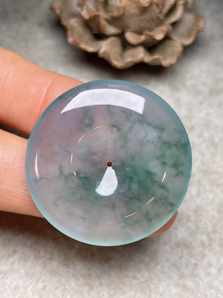 冰种飘花【平安扣】吊坠，种水好，玉质细腻 ，卖相好