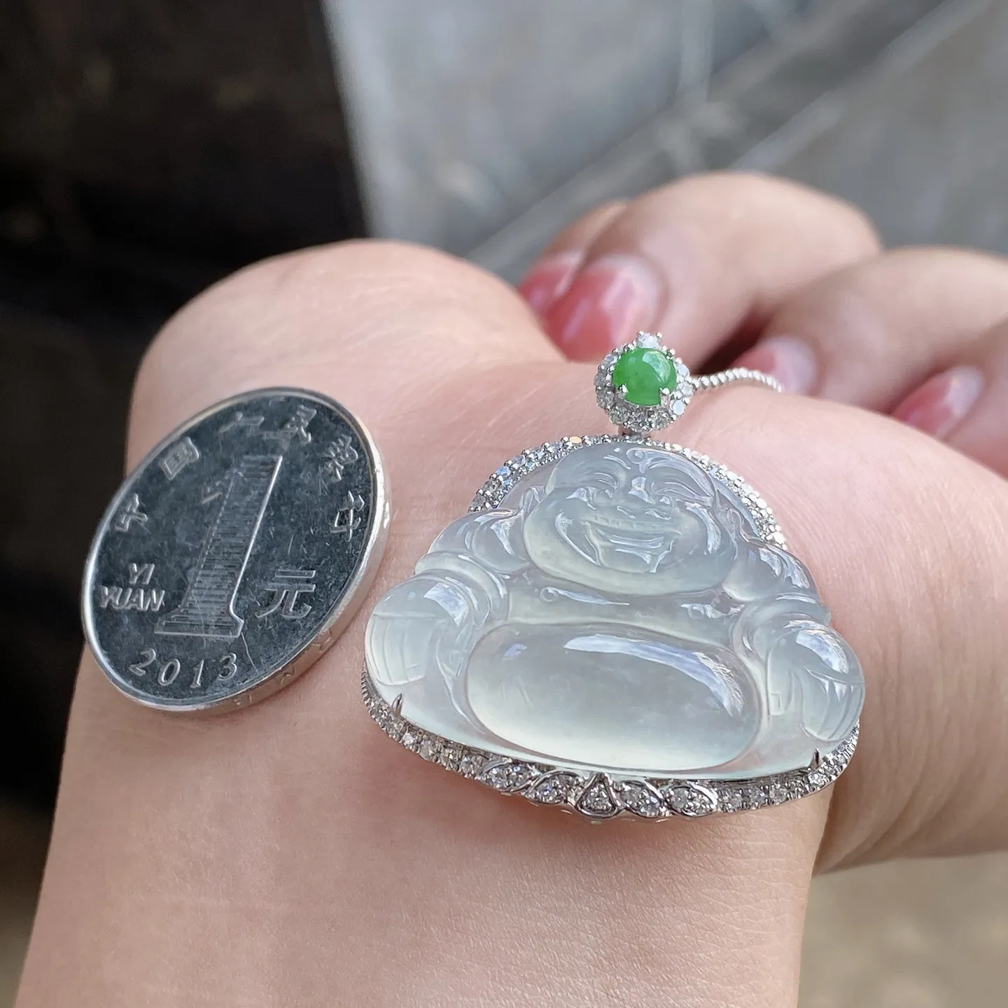 冰种佛公吊坠 尺寸32.6-30.4-10.1毫米