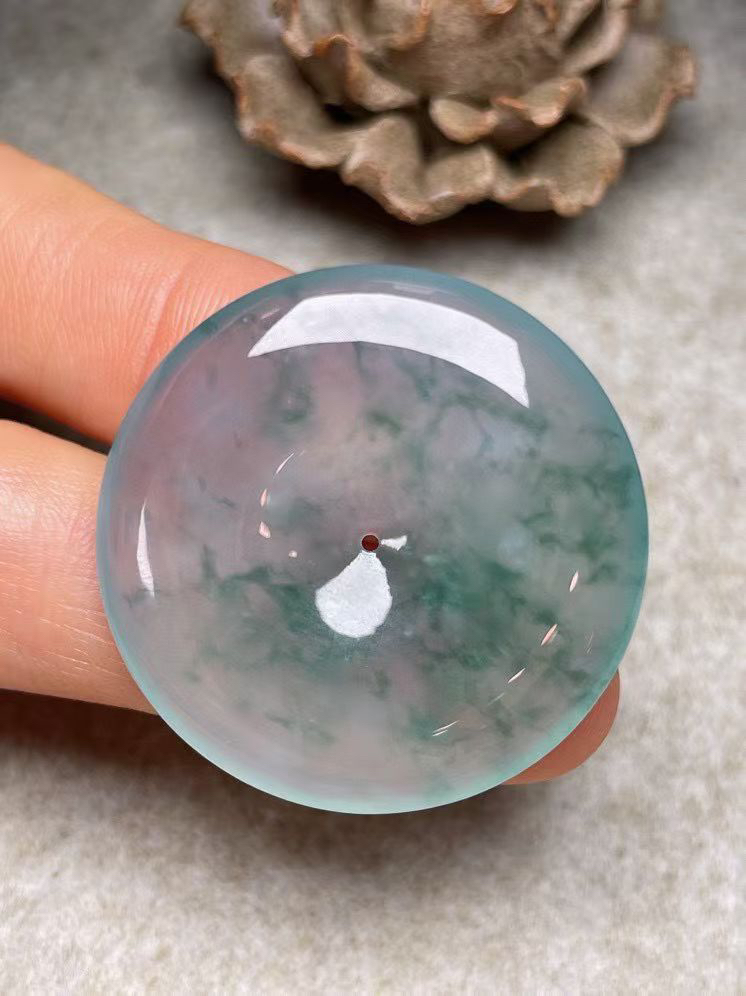 冰种飘花【平安扣】吊坠，种水好，玉质细腻 ，卖相好