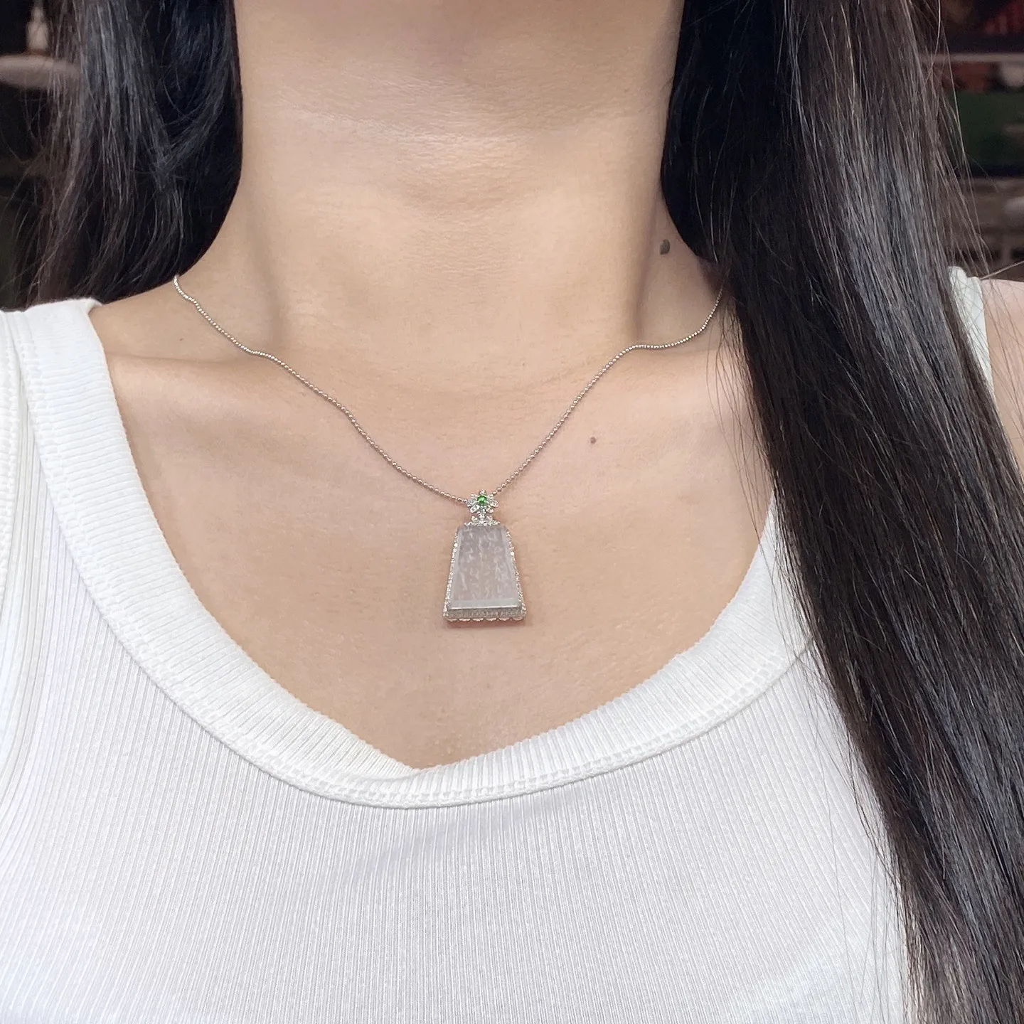 冰种雪花棉无事牌吊坠 尺寸32.5-16.8-7.9毫米