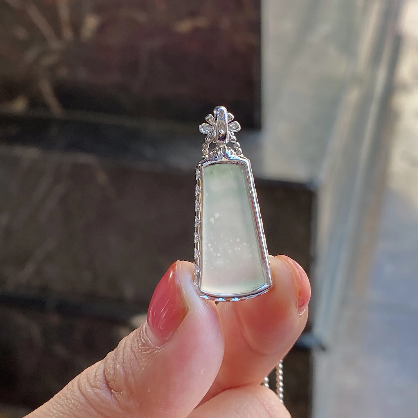 冰种飘花无事牌吊坠 尺寸32.8-12.6-8.6毫米