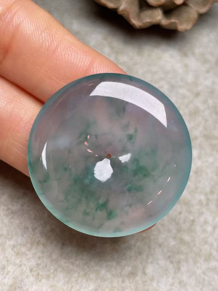 冰种飘花【平安扣】吊坠，种水好，玉质细腻 ，卖相好