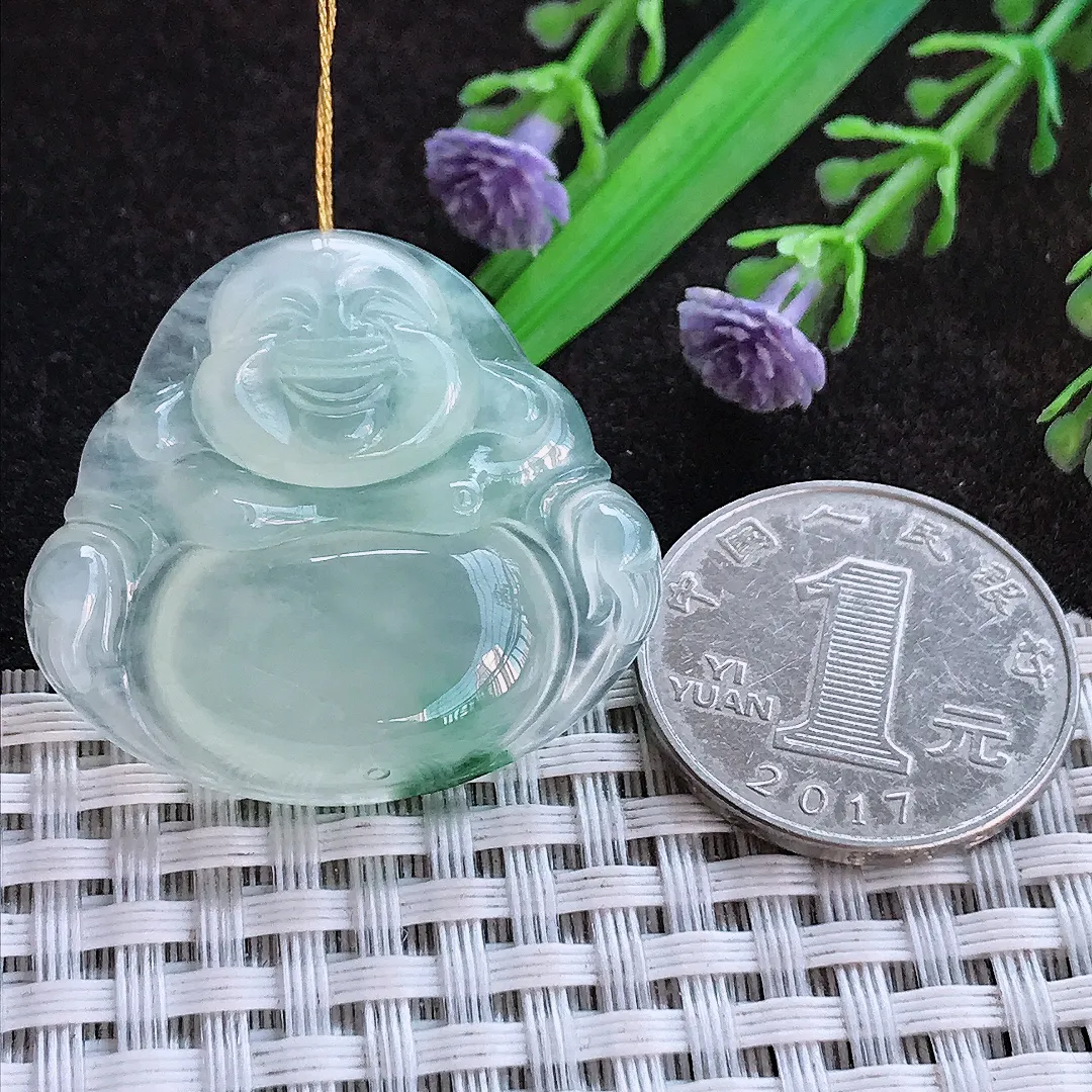 天然a货翡翠31.5/34.4/6.5老坑冰种果冻胶飘花佛公吊坠翡翠玉挂件