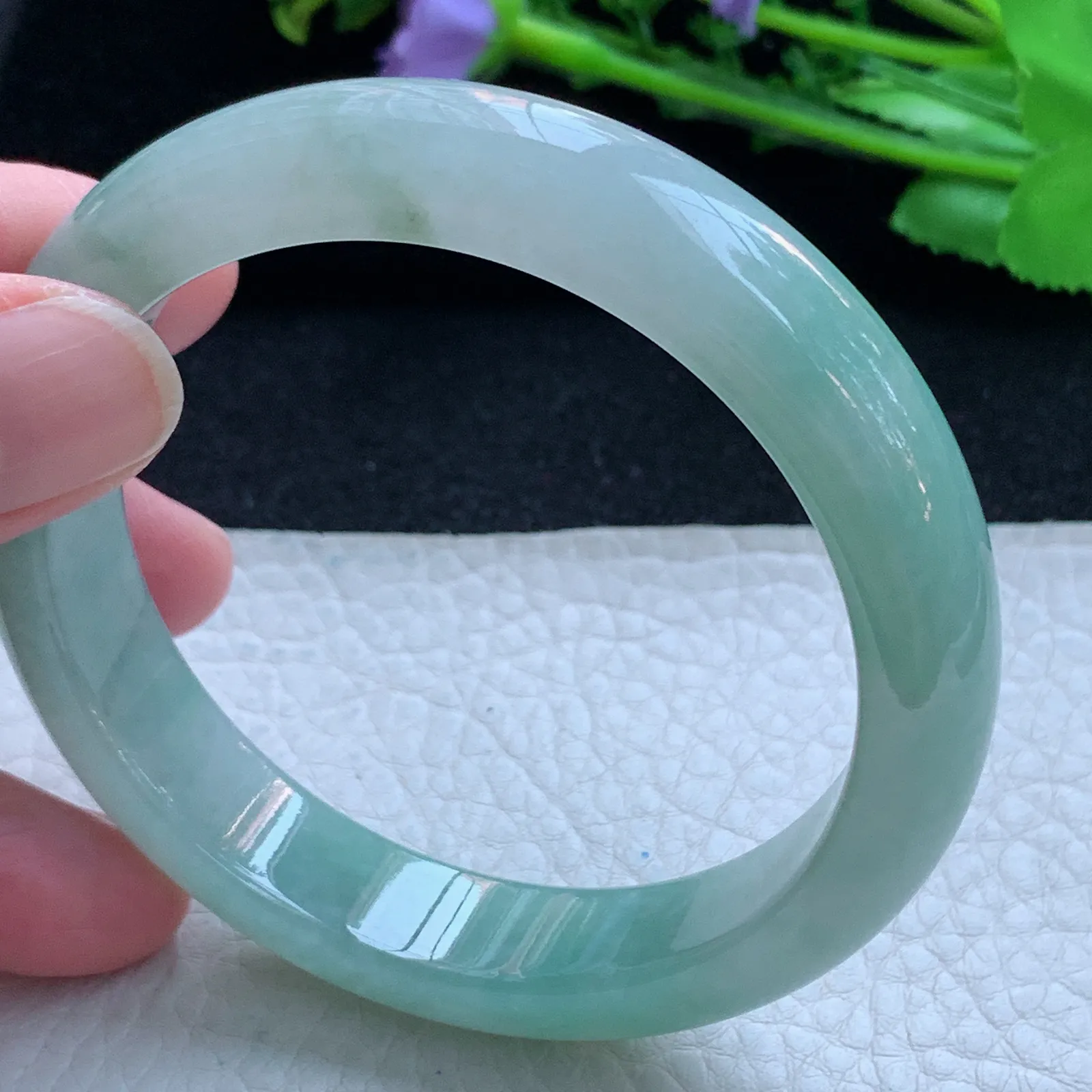 yh自然光55*12.8*8平安镯 缅甸翡翠a货玉手镯冰蓝宽边玉手环