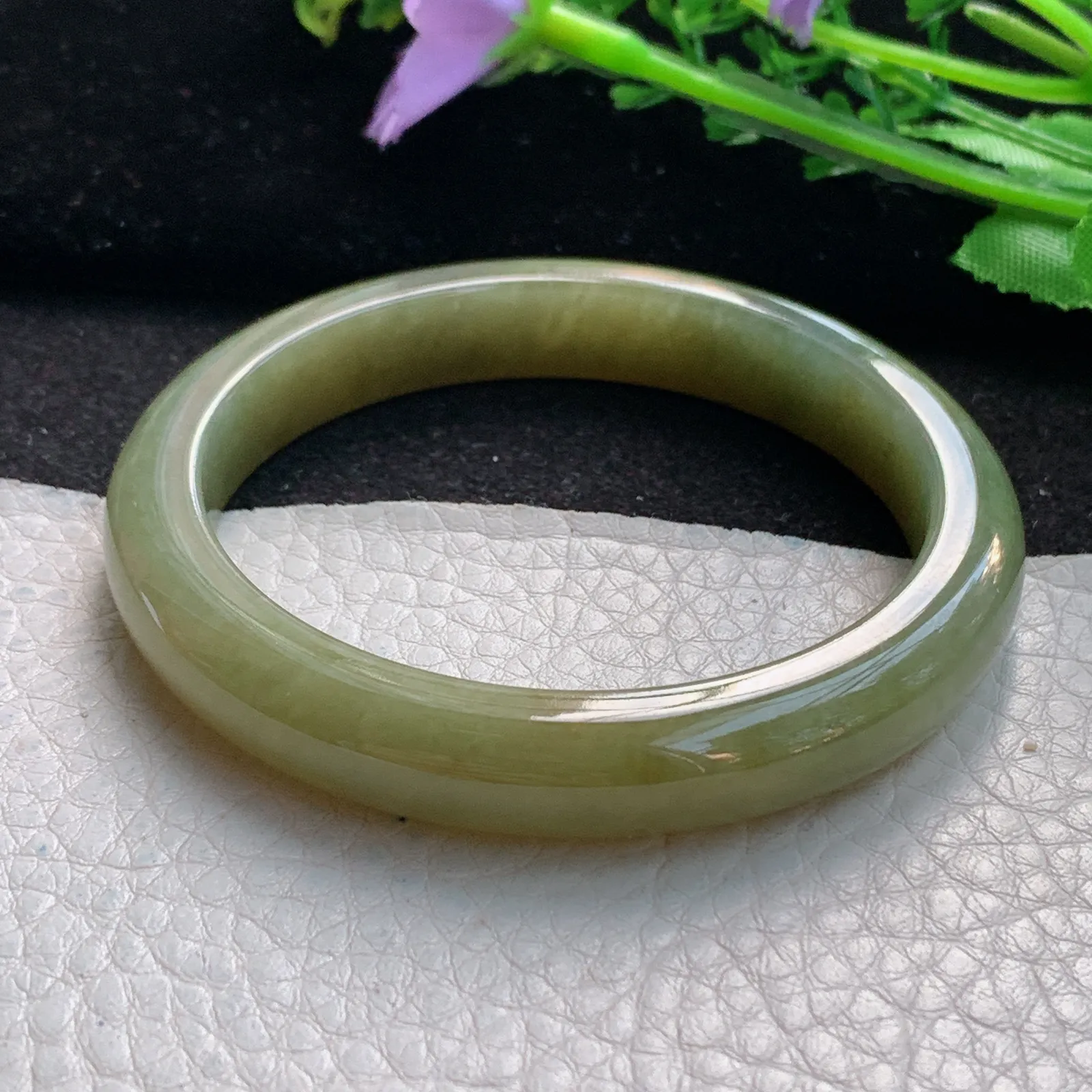 z自然光54.5*10*7.6平安镯 缅甸翡翠a货玉手镯冰黄秀气宽边珠宝玉手环