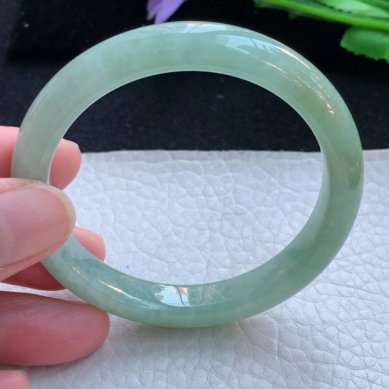 xx小圈口53*9.5*7.5平安镯 缅甸翡翠a货玉手镯双彩秀气宽边玉手环