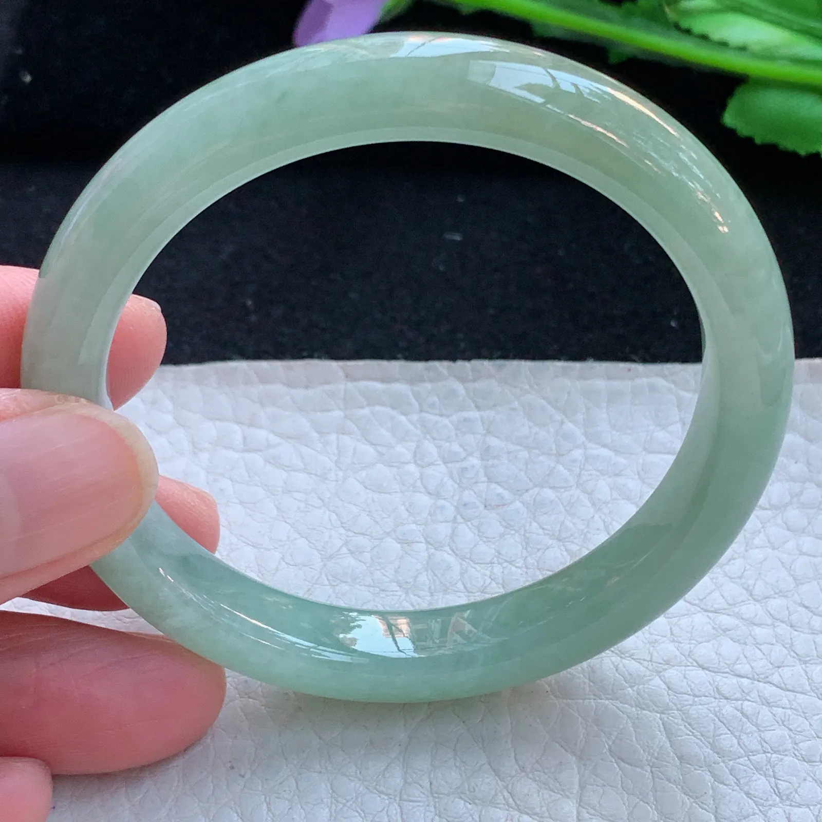 xx小圈口53*9.5*7.5平安镯 缅甸翡翠a货玉手镯双彩秀气宽边玉手环