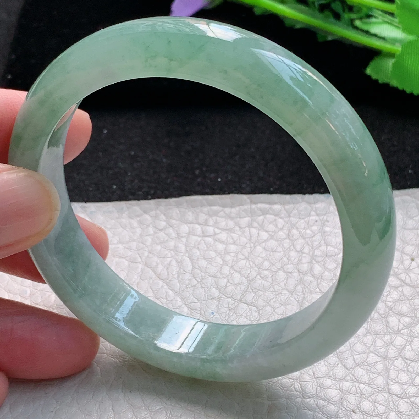 z自然光56.5*12.6*8平安镯 缅甸翡翠a货玉手镯冰胶清新宽边珠宝玉手环