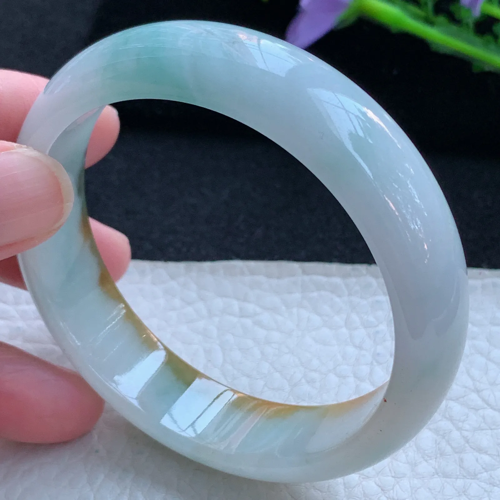 h自然光58*15.2*7轮胎镯 缅甸翡翠a货玉手镯冰三彩宽边玉手环