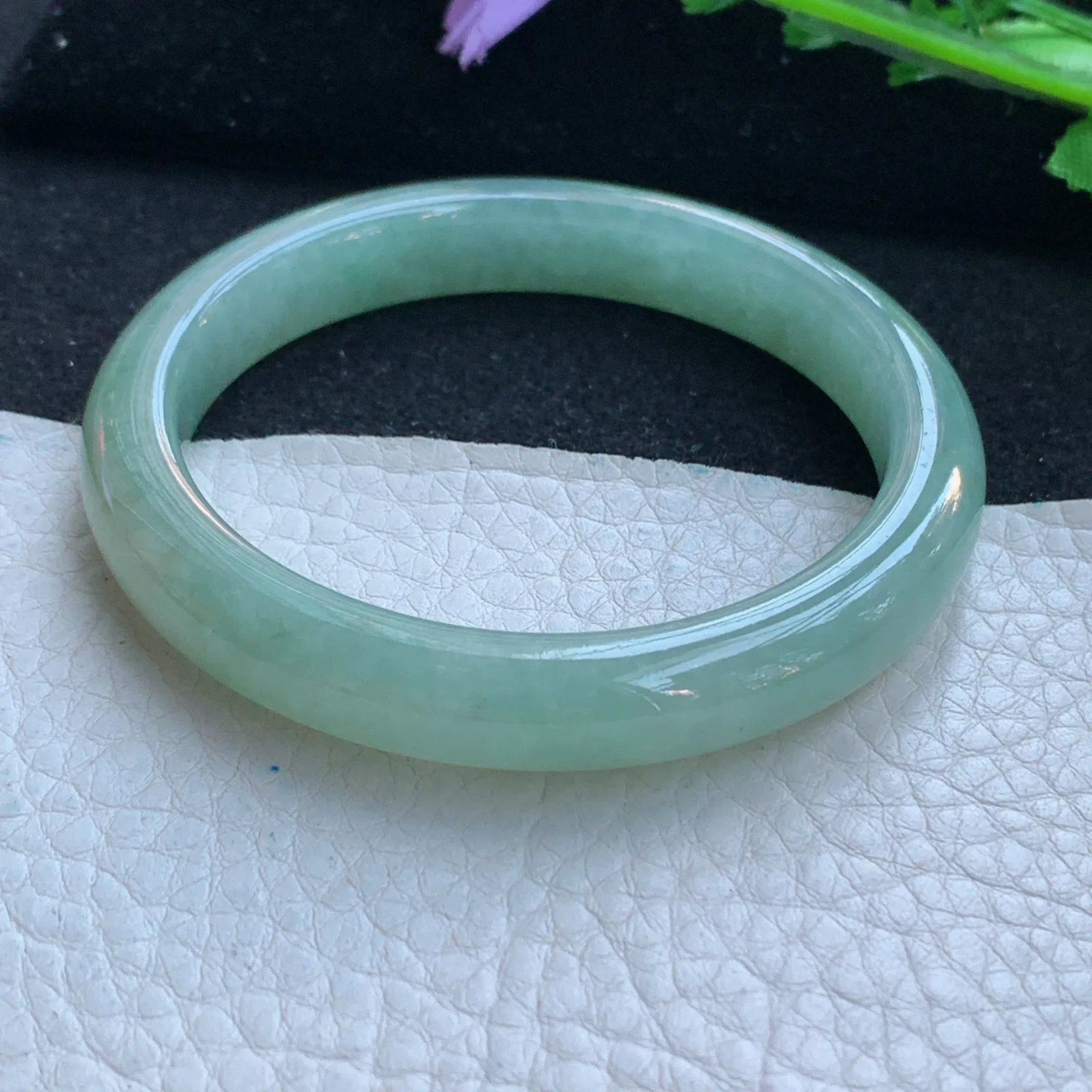 xx小圈口53*9.5*7.5平安镯 缅甸翡翠a货玉手镯双彩秀气宽边玉手环