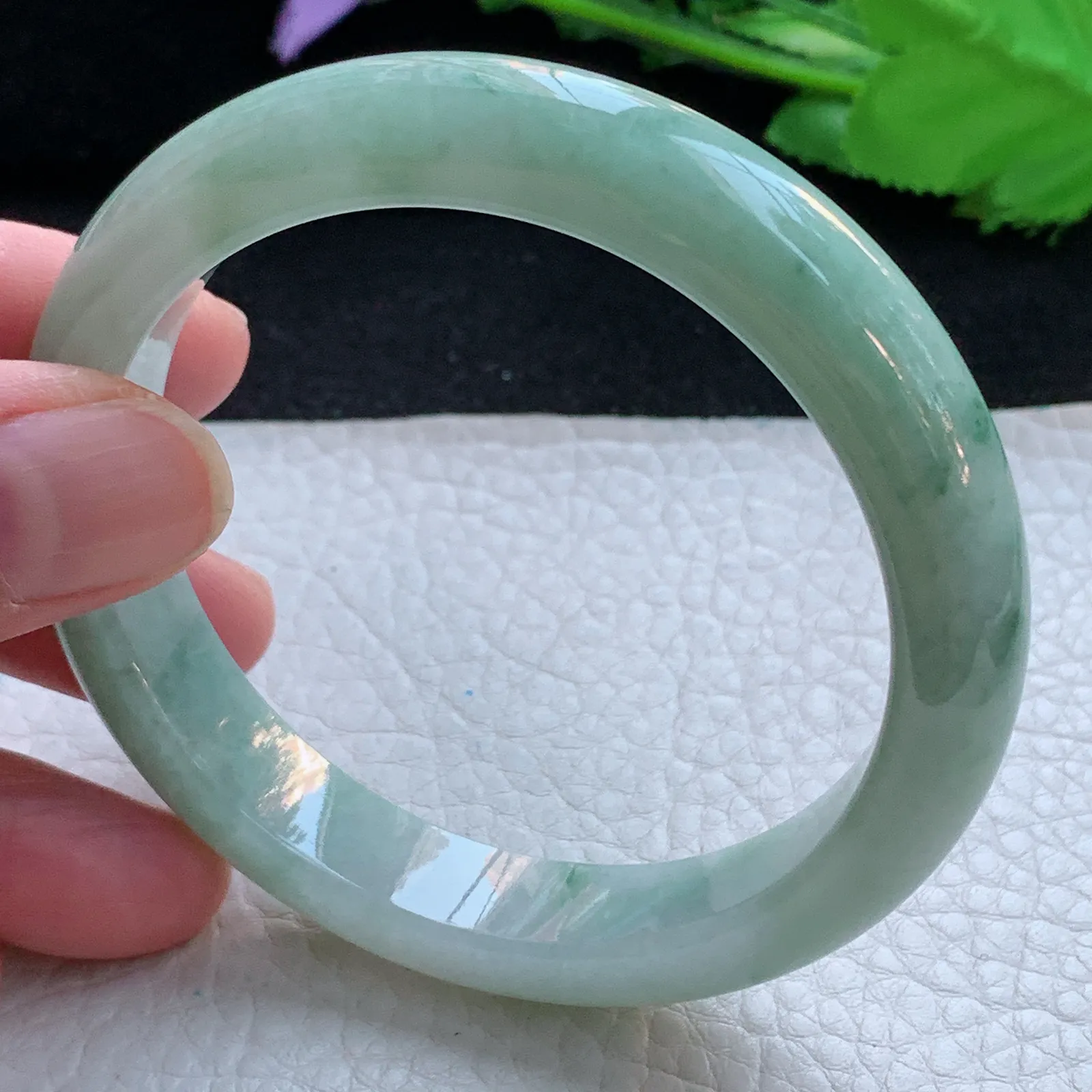 n自然光57.5*11.8*8.5平安镯 缅甸翡翠a货玉手镯清新宽边珠宝玉手环