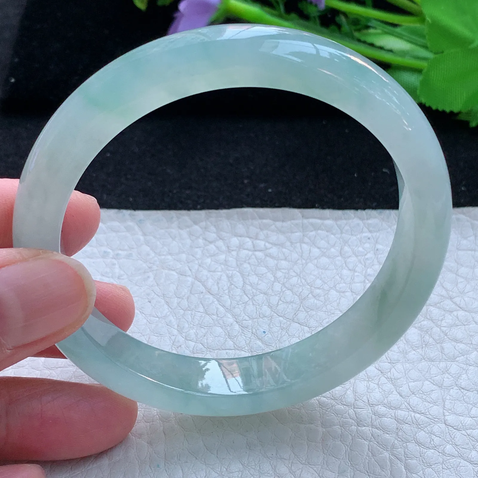 js自然光58*11.8*7.6平安镯 缅甸翡翠a货玉手镯冰起光宽边珠宝玉手环