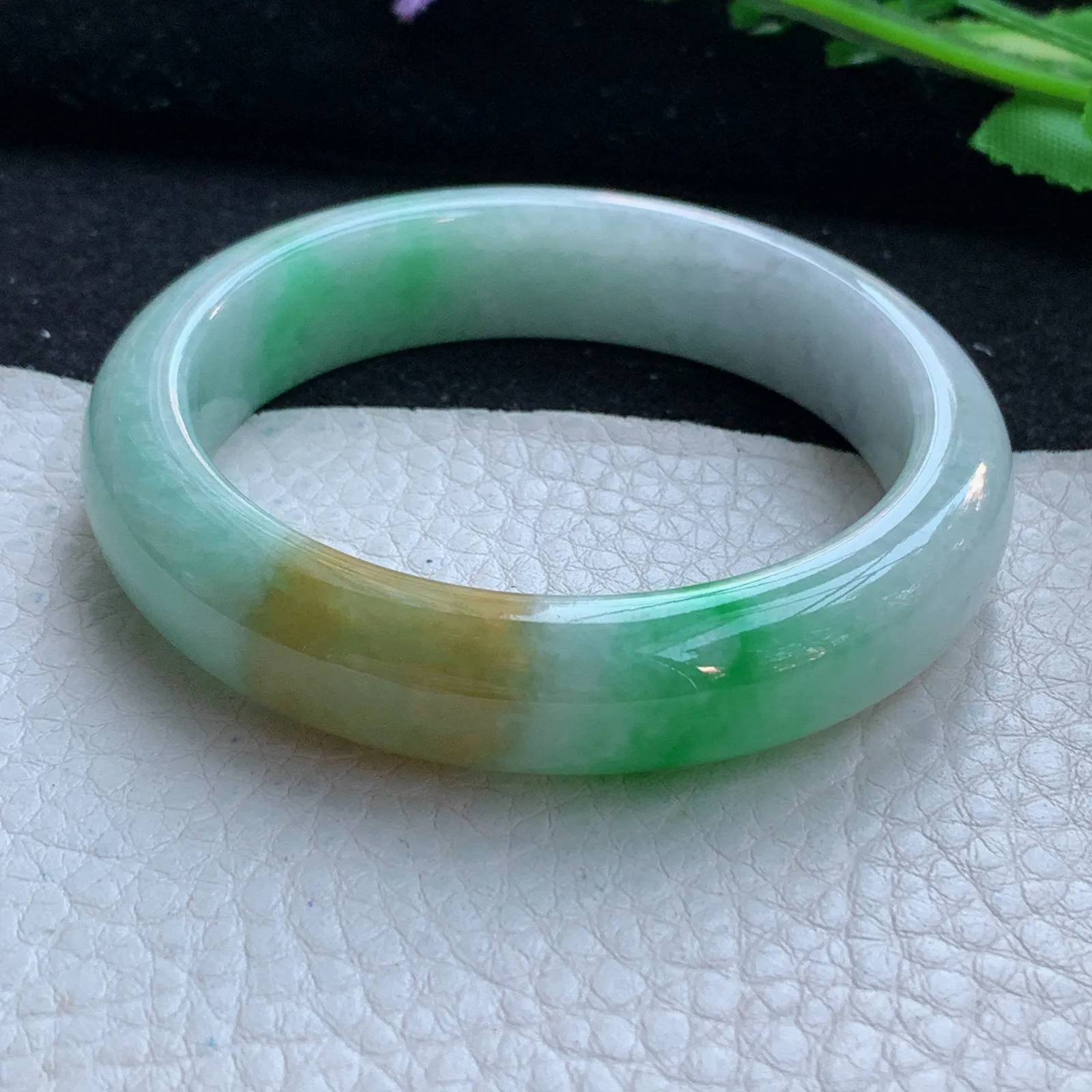 mq小圈口52*12.5*8平安镯 缅甸翡翠a货玉手镯三彩宽边珠宝玉手环