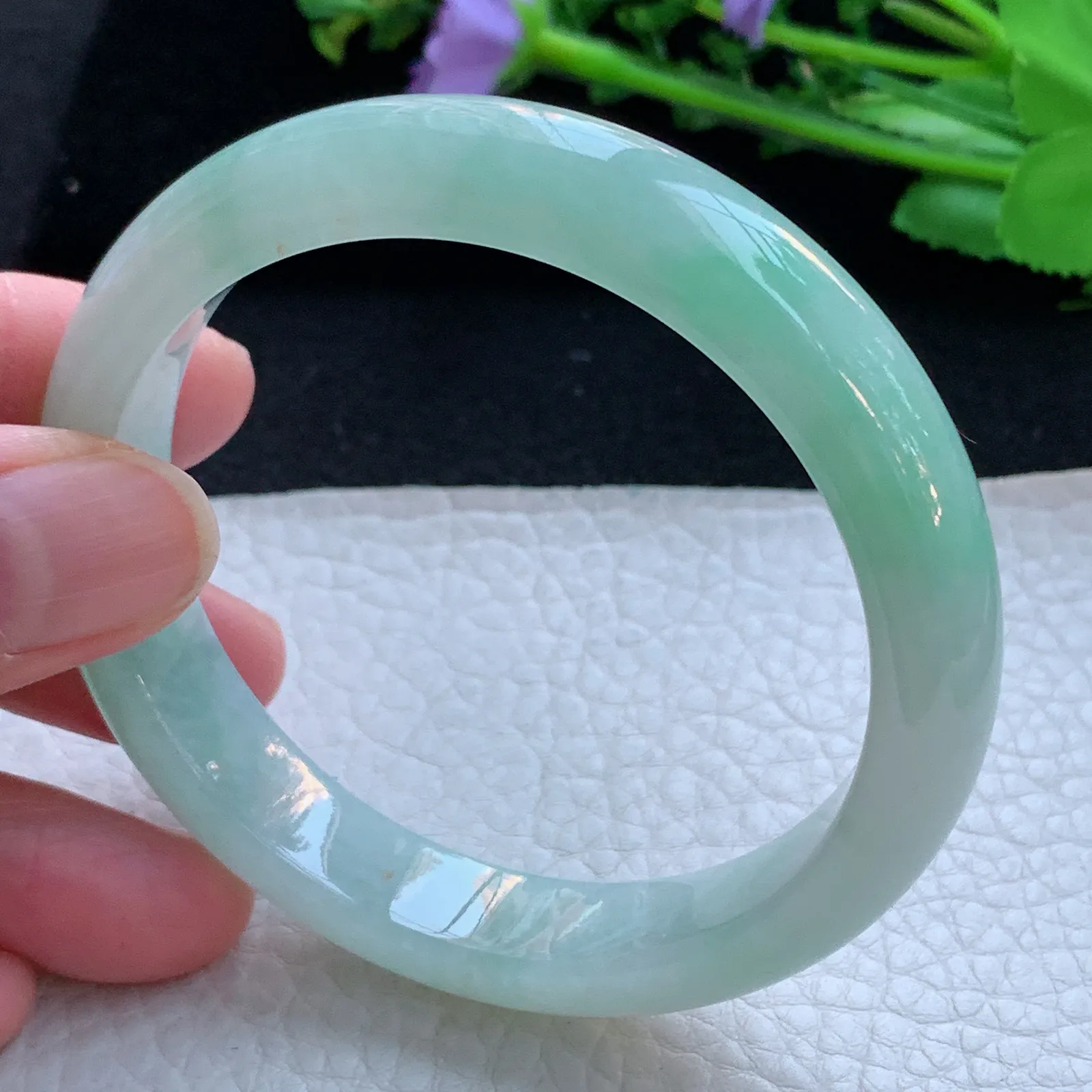 xx自然光57.5*12*7.8平安镯 缅甸翡翠a货玉手镯清爽飘绿宽边玉手环