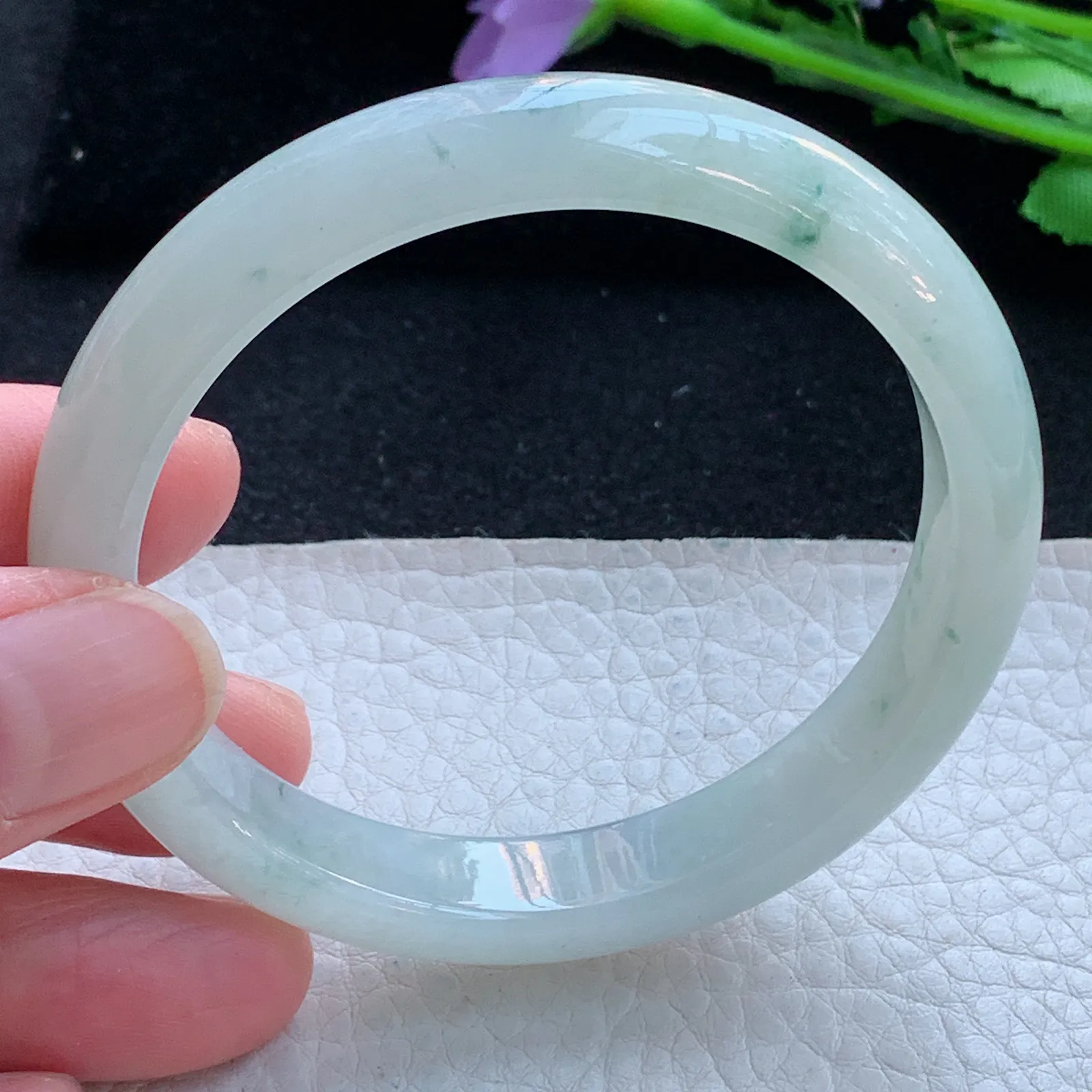 xx自然光56*10.6*7.3平安镯 缅甸翡翠a货玉手镯冰飘花宽边玉手环