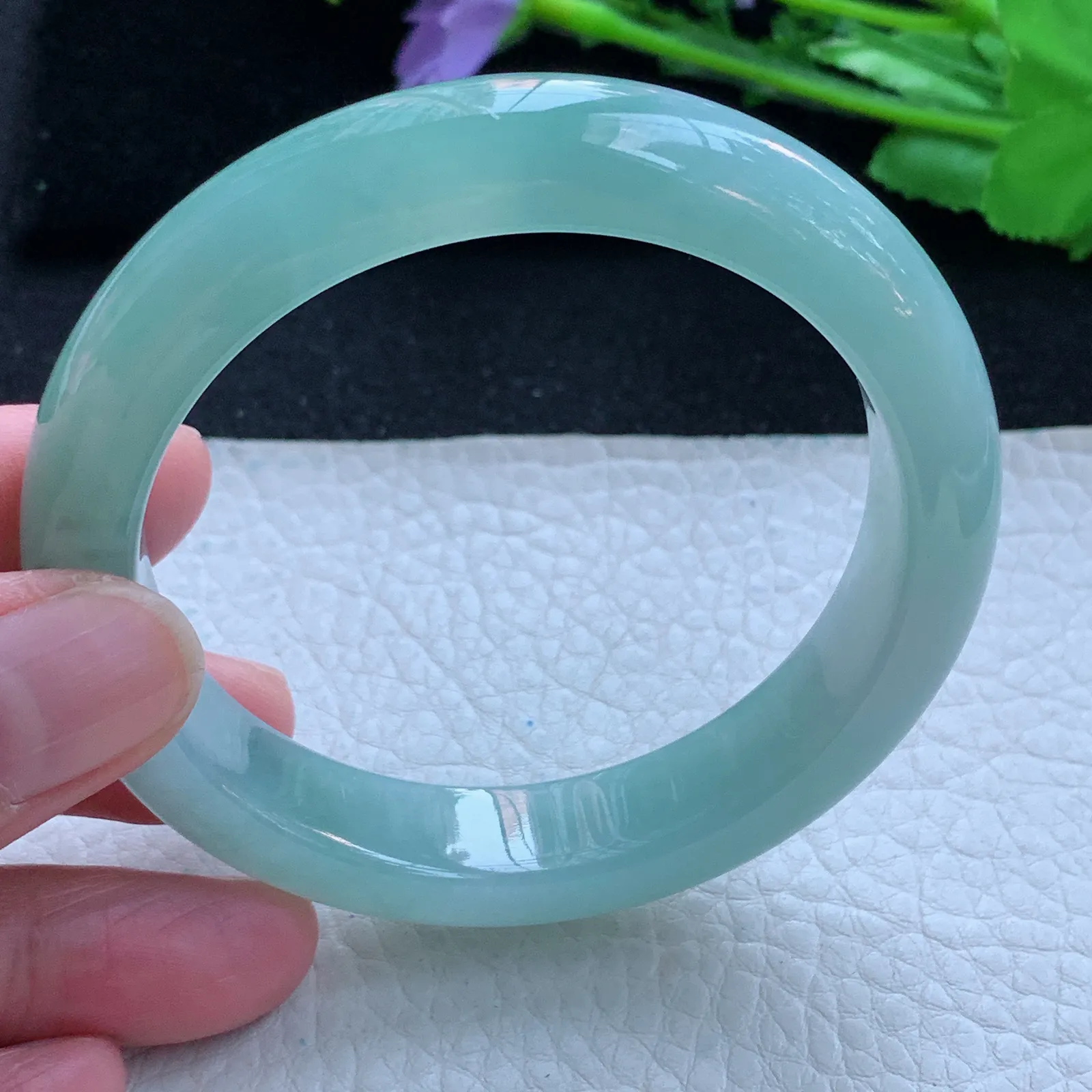 hf自然光57*12.8*9平安镯 缅甸翡翠a货玉手镯冰晴厚装宽边珠宝玉手环