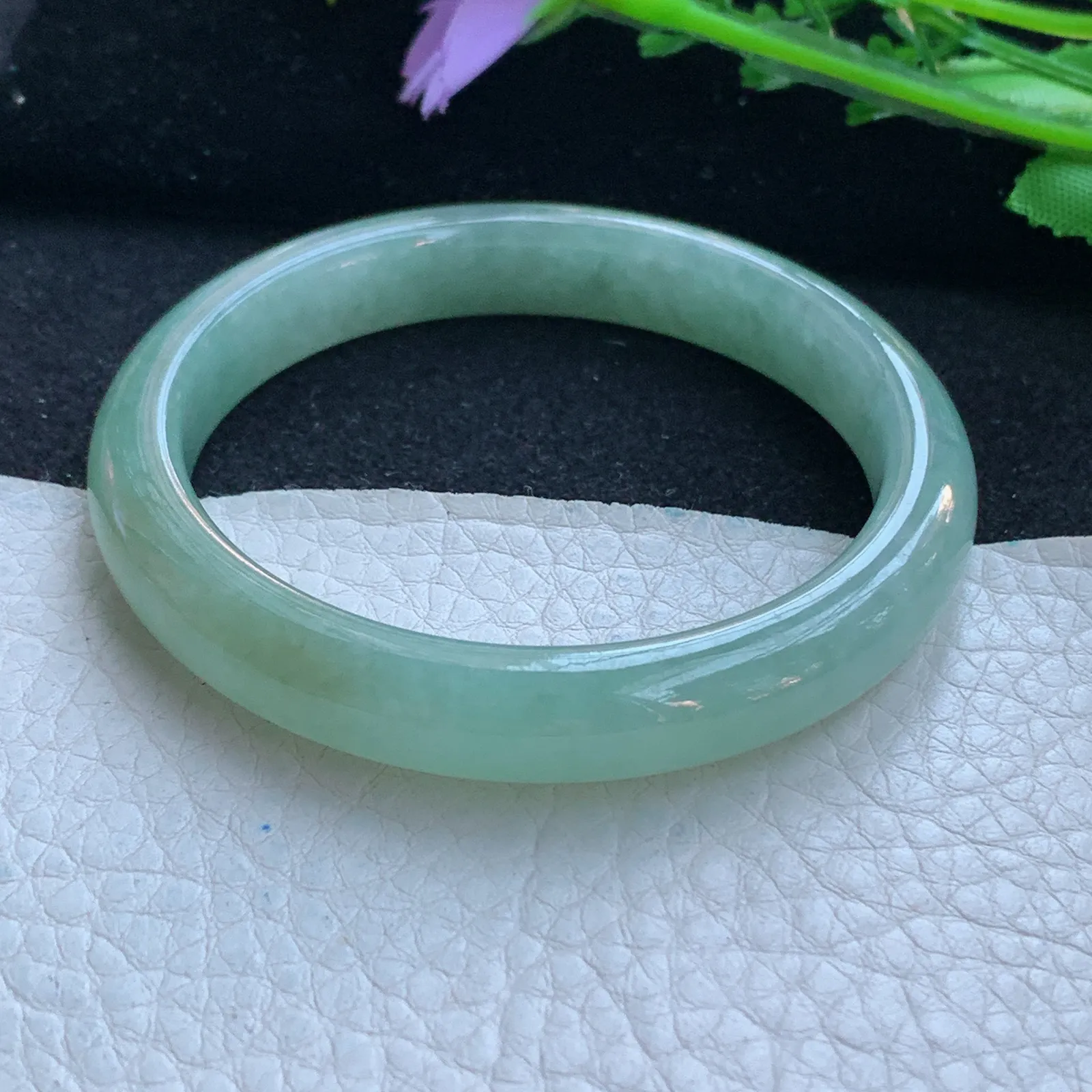 xx小圈口53*9.5*7.5平安镯 缅甸翡翠a货玉手镯双彩秀气宽边玉手环