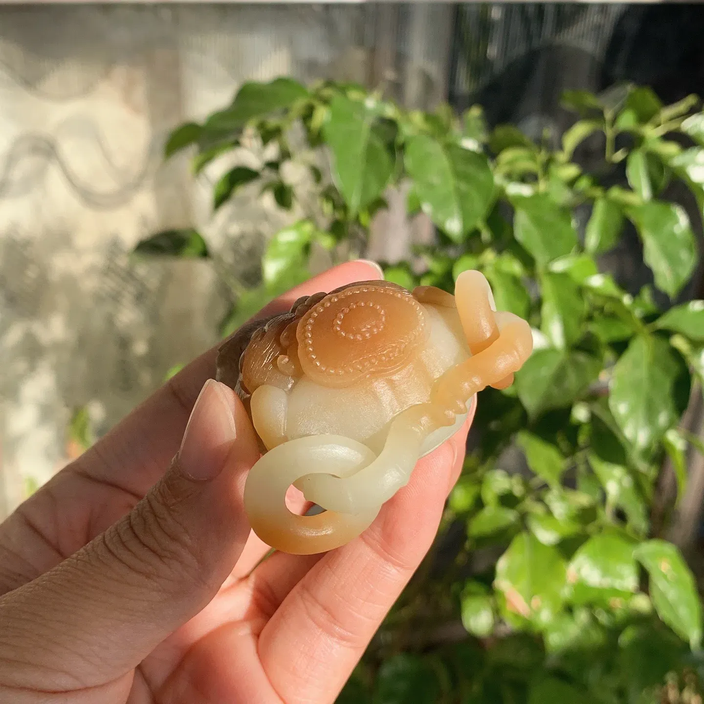 新疆且末糖扭转乾坤牛头挂件。尺寸60/43/27重91克。玉质细腻油润。手推出油。品相大气。lt251120