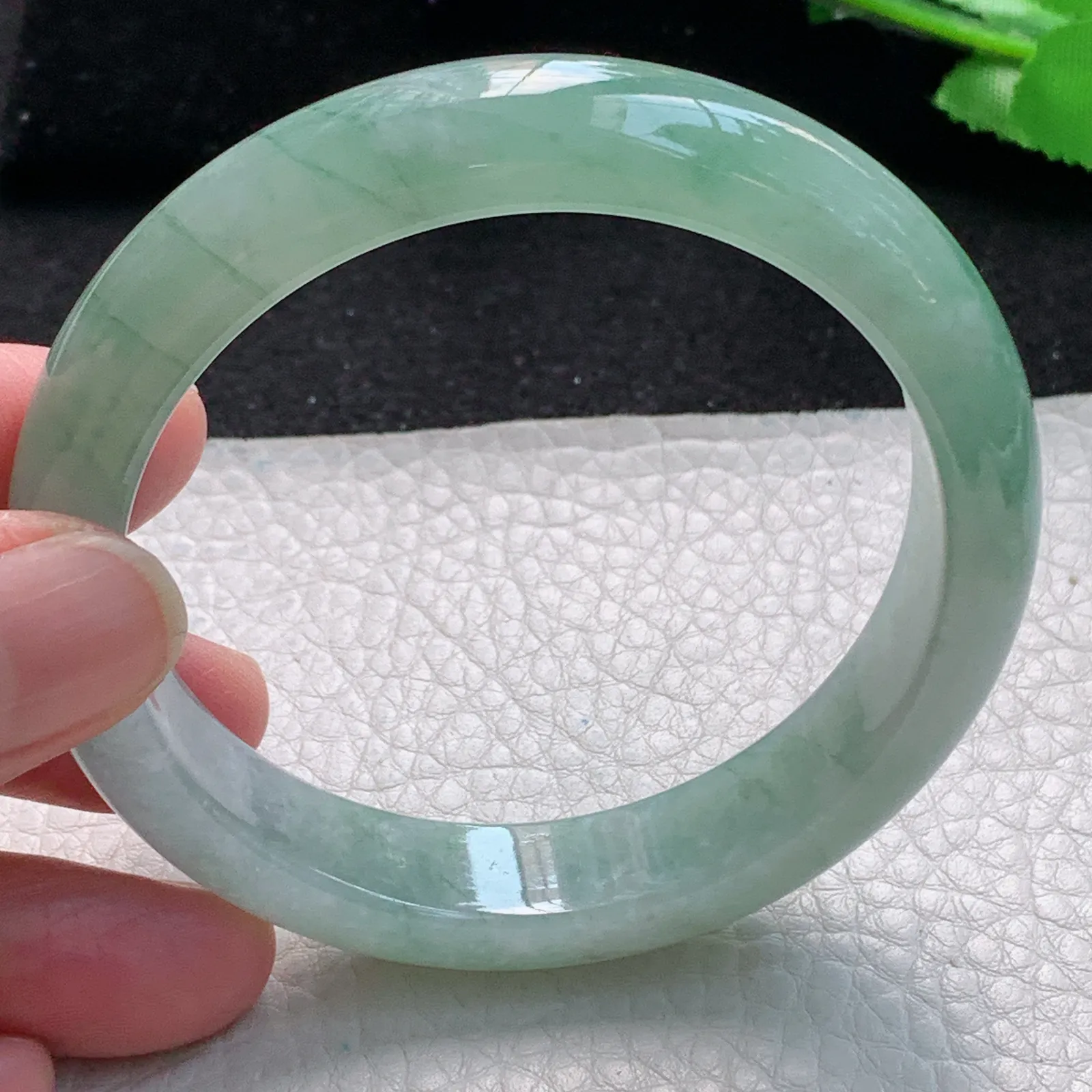 z自然光56.5*12.6*8平安镯 缅甸翡翠a货玉手镯冰胶清新宽边珠宝玉手环