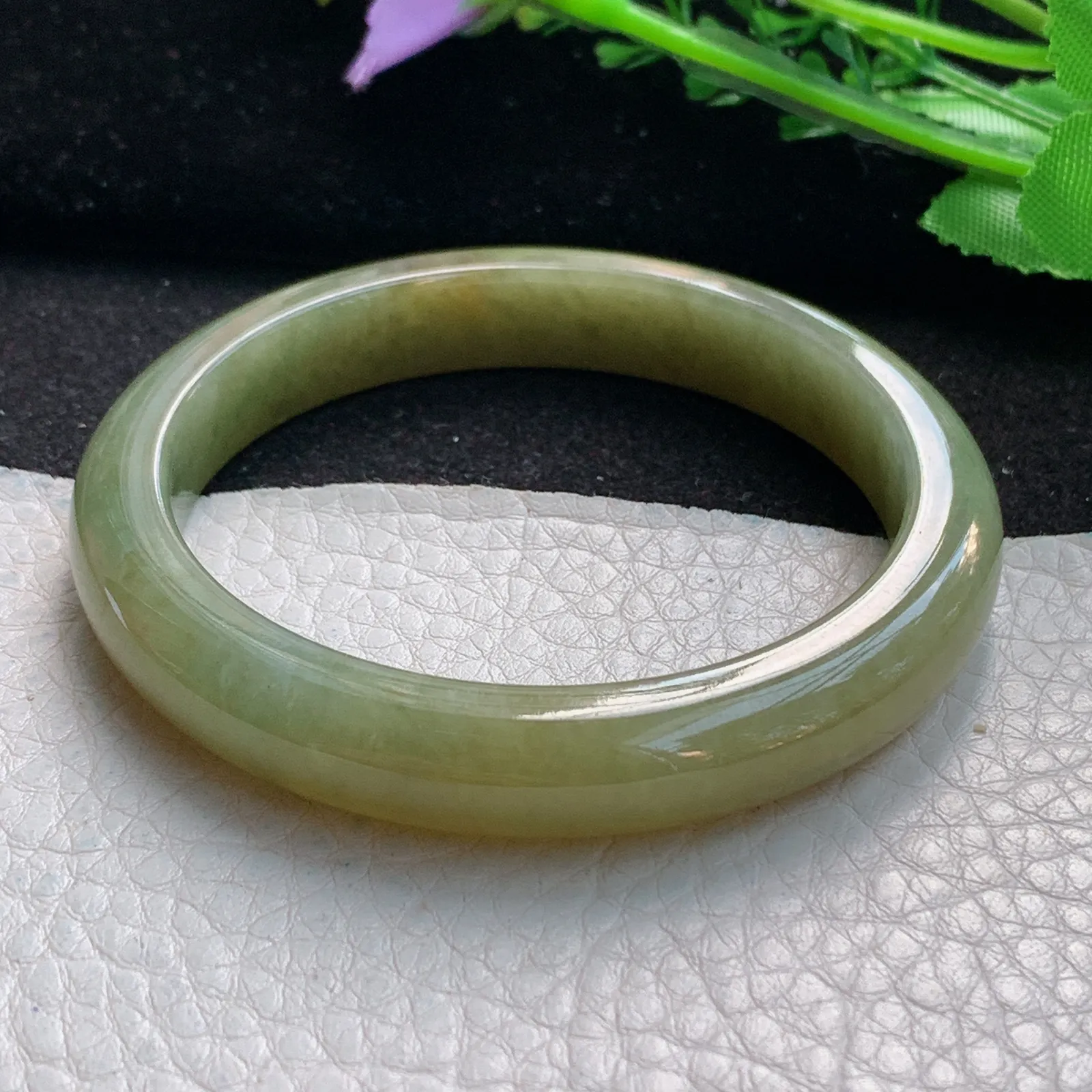 z自然光54.5*10*7.6平安镯 缅甸翡翠a货玉手镯冰黄秀气宽边珠宝玉手环