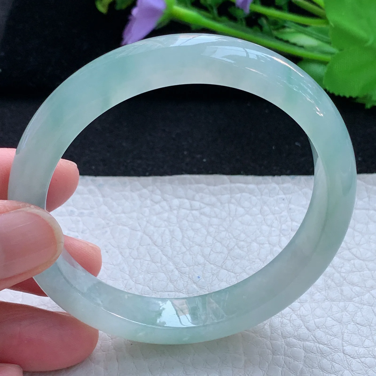 js自然光58*11.8*7.6平安镯 缅甸翡翠a货玉手镯冰起光宽边珠宝玉手环