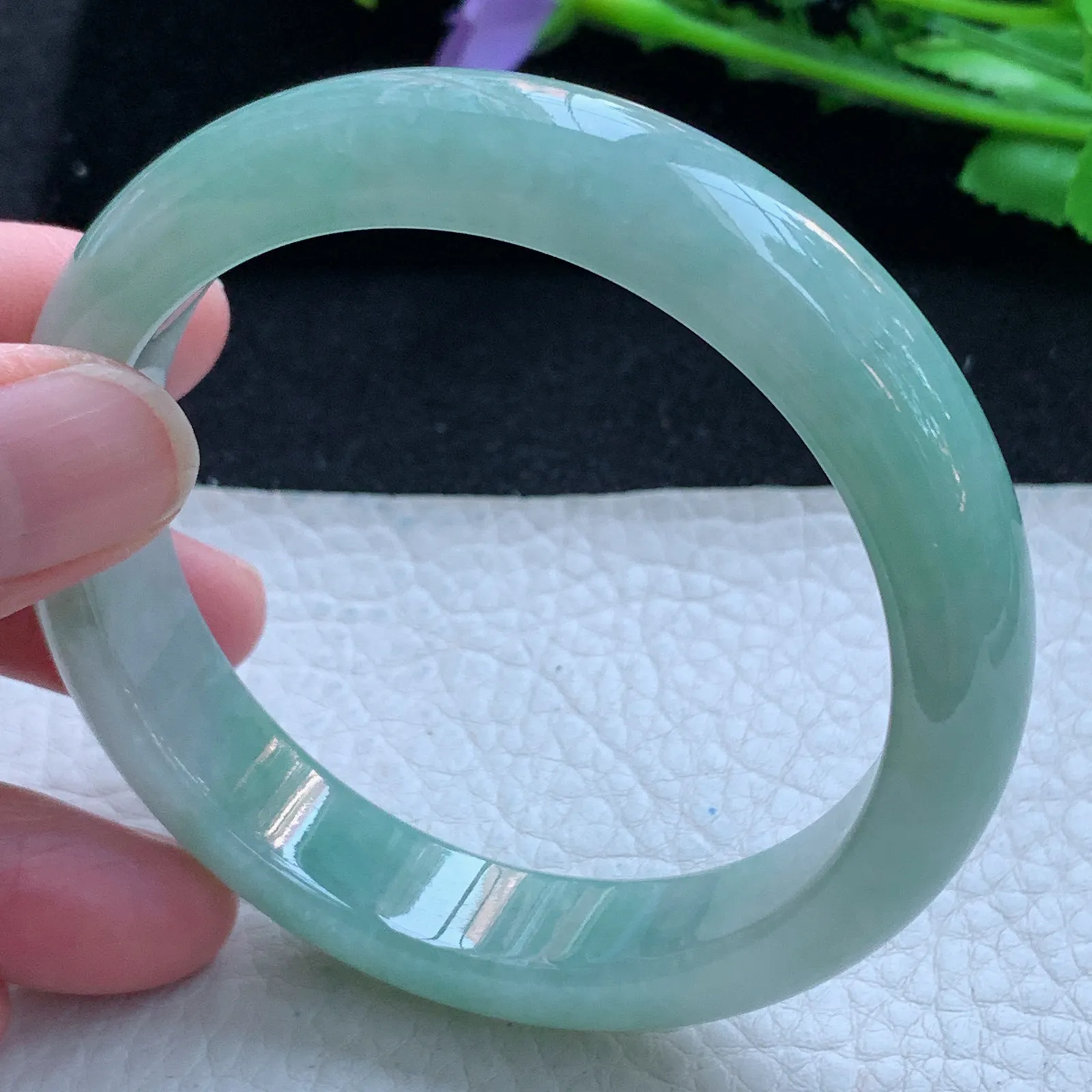 yh自然光55*12.8*8平安镯 缅甸翡翠a货玉手镯冰蓝宽边玉手环