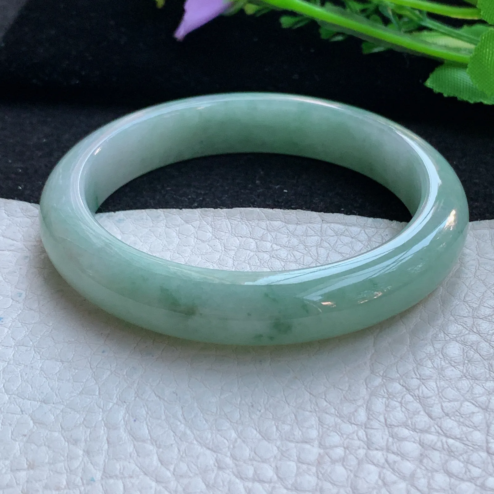 n自然光57.5*11.8*8.5平安镯 缅甸翡翠a货玉手镯清新宽边珠宝玉手环