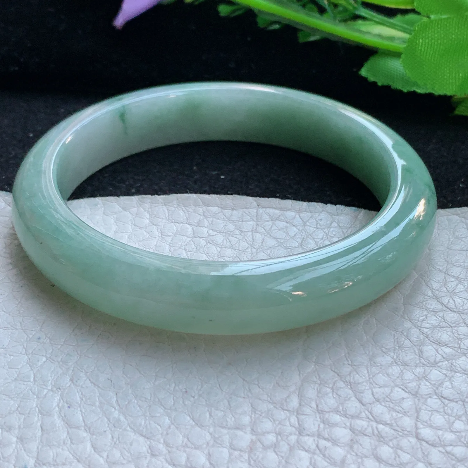 n自然光57.5*11.8*8.5平安镯 缅甸翡翠a货玉手镯清新宽边珠宝玉手环