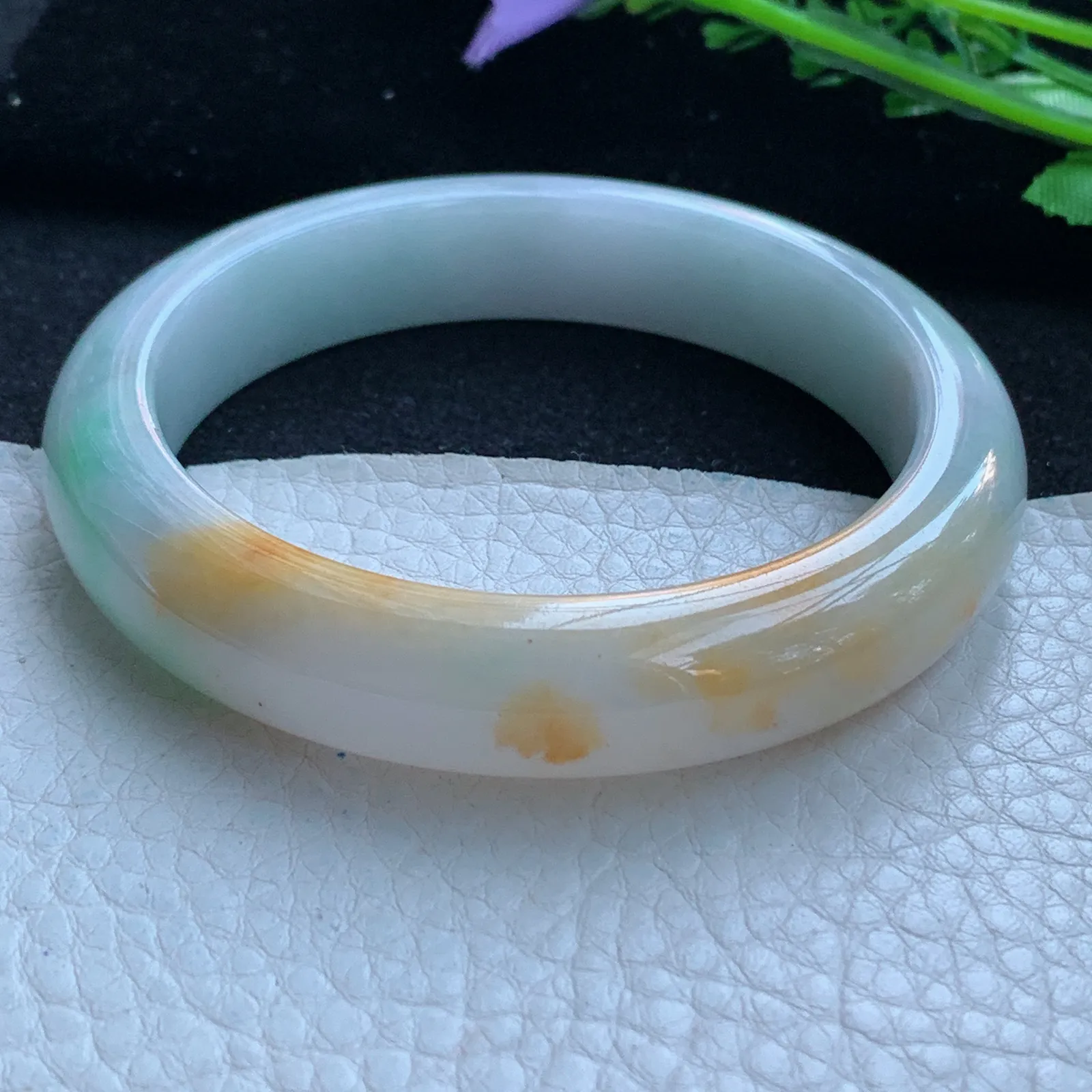 h自然光58*12.5*8.8平字镯 缅甸翡翠a货玉手镯三彩宽边玉手环