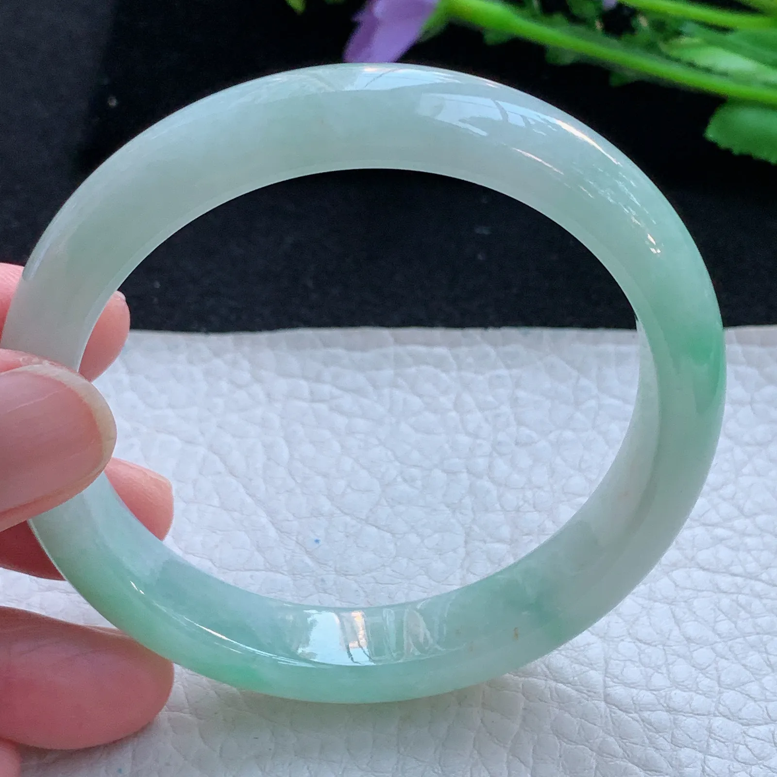 xx自然光57.5*12*7.8平安镯 缅甸翡翠a货玉手镯清爽飘绿宽边玉手环