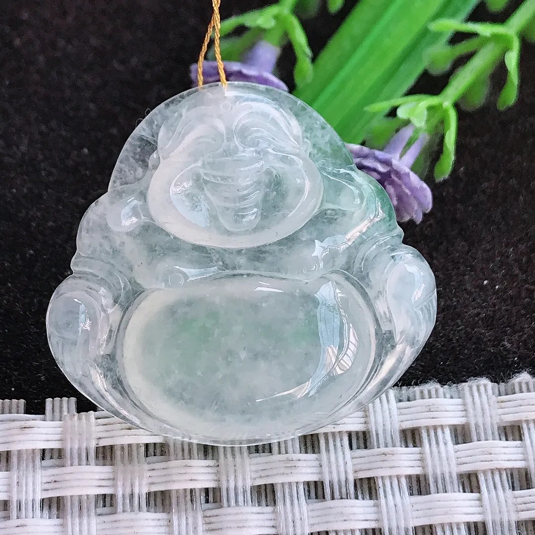 天然a货翡翠29.3/31.5/6老坑冰种起胶佛公吊坠翡翠玉佛挂件