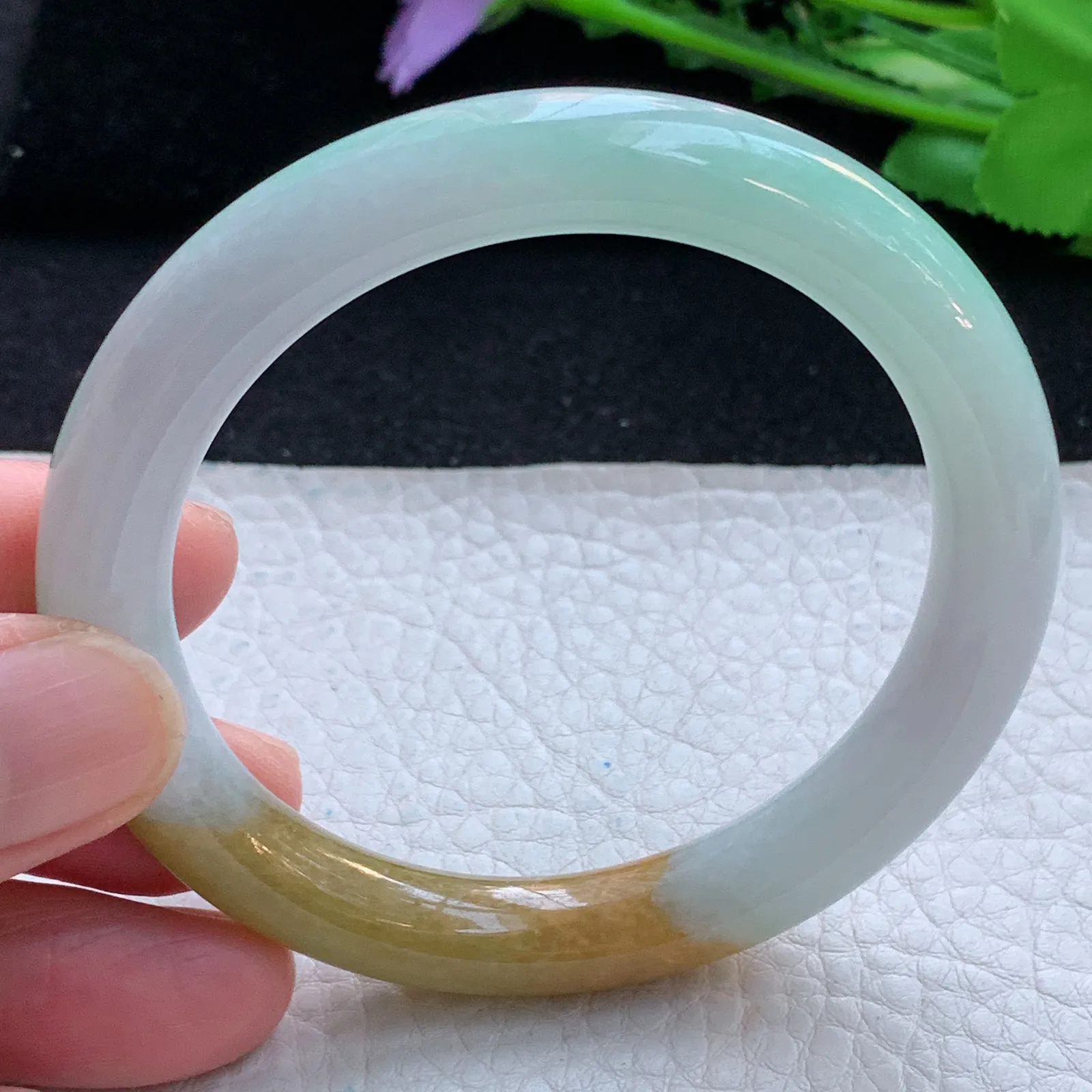 mq自然光54.5*9.5*9美人镯 缅甸翡翠a货玉手镯三彩圆条珠宝玉手环