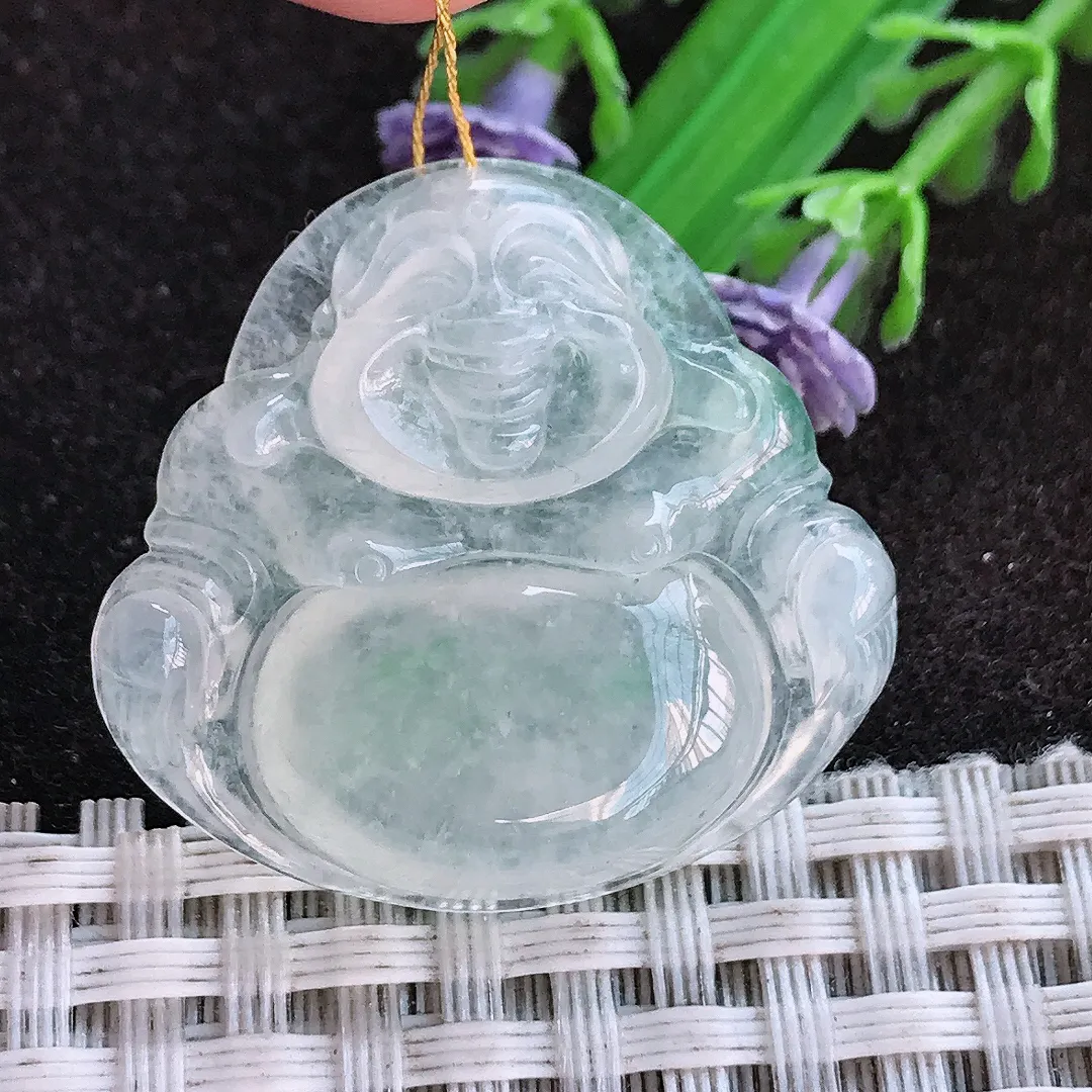 天然a货翡翠29.3/31.5/6老坑冰种起胶佛公吊坠翡翠玉佛挂件