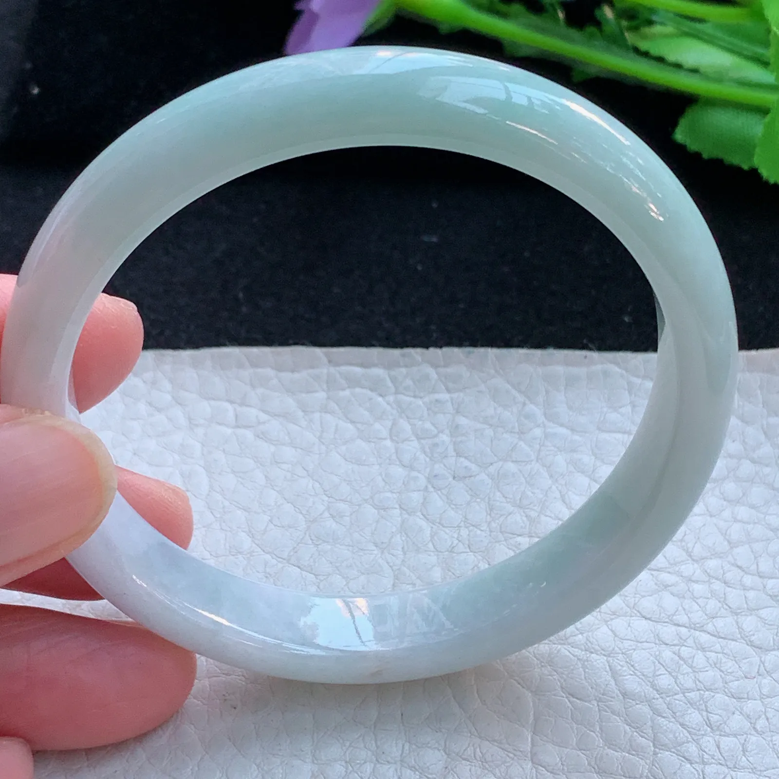 xx自然光58*11*7平安镯 缅甸翡翠a货玉手镯飘花秀气宽边玉手环