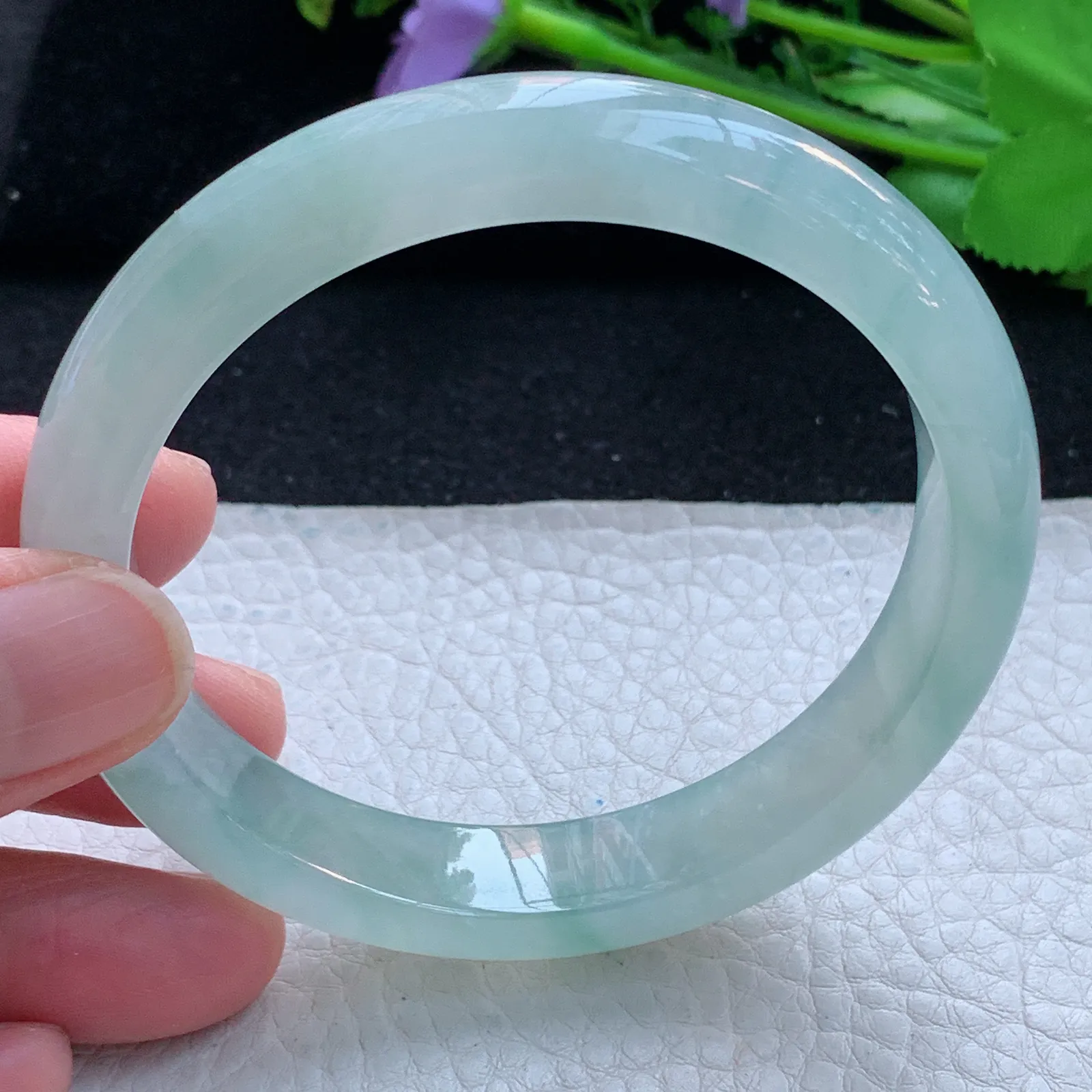 js自然光58*11.8*7.6平安镯 缅甸翡翠a货玉手镯冰起光宽边珠宝玉手环