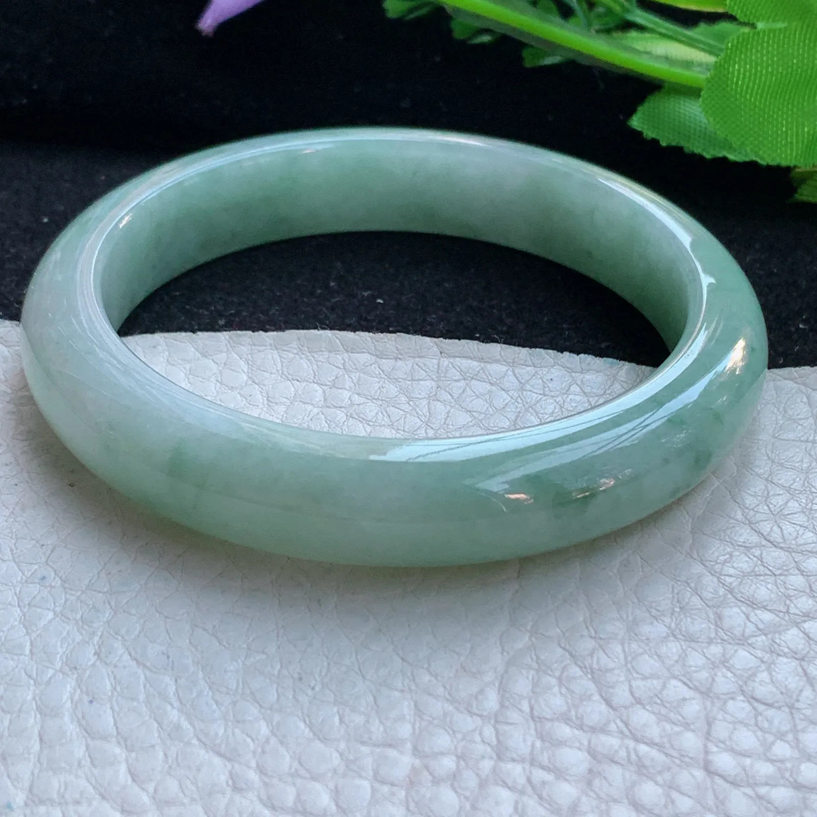 n自然光57.5*11.8*8.5平安镯 缅甸翡翠a货玉手镯清新宽边珠宝玉手环