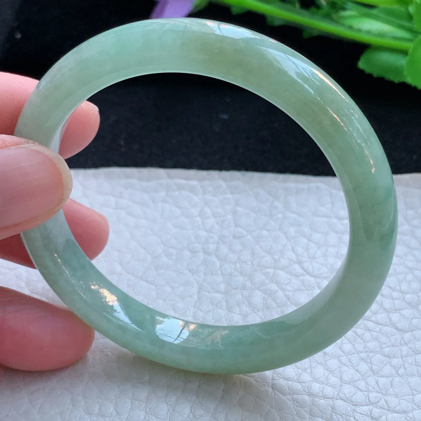 xx小圈口53*9.5*7.5平安镯 缅甸翡翠a货玉手镯双彩秀气宽边玉手环