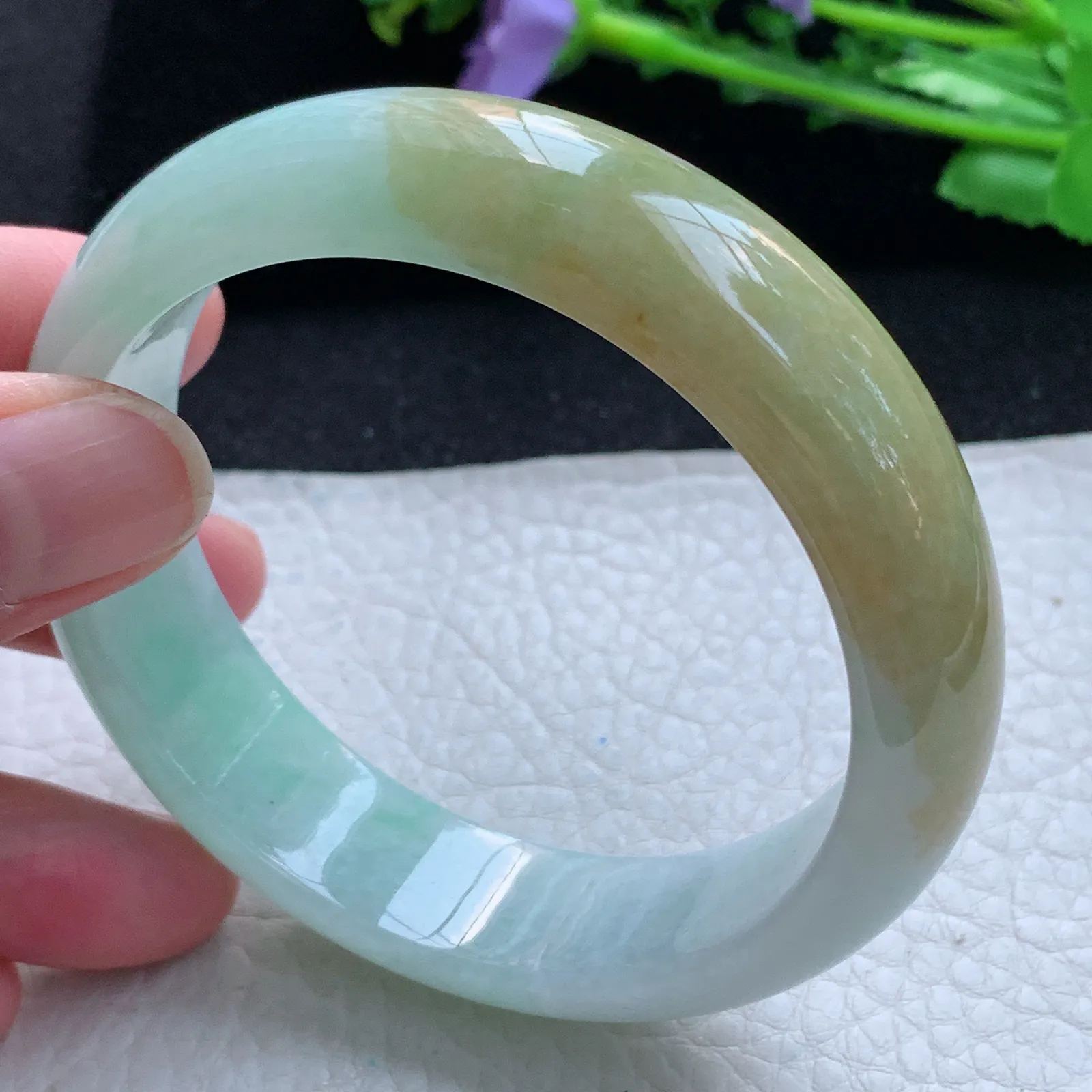 z大圈口60*16*8轮胎镯 缅甸翡翠a货玉手镯冰双彩大气宽边珠宝玉手环