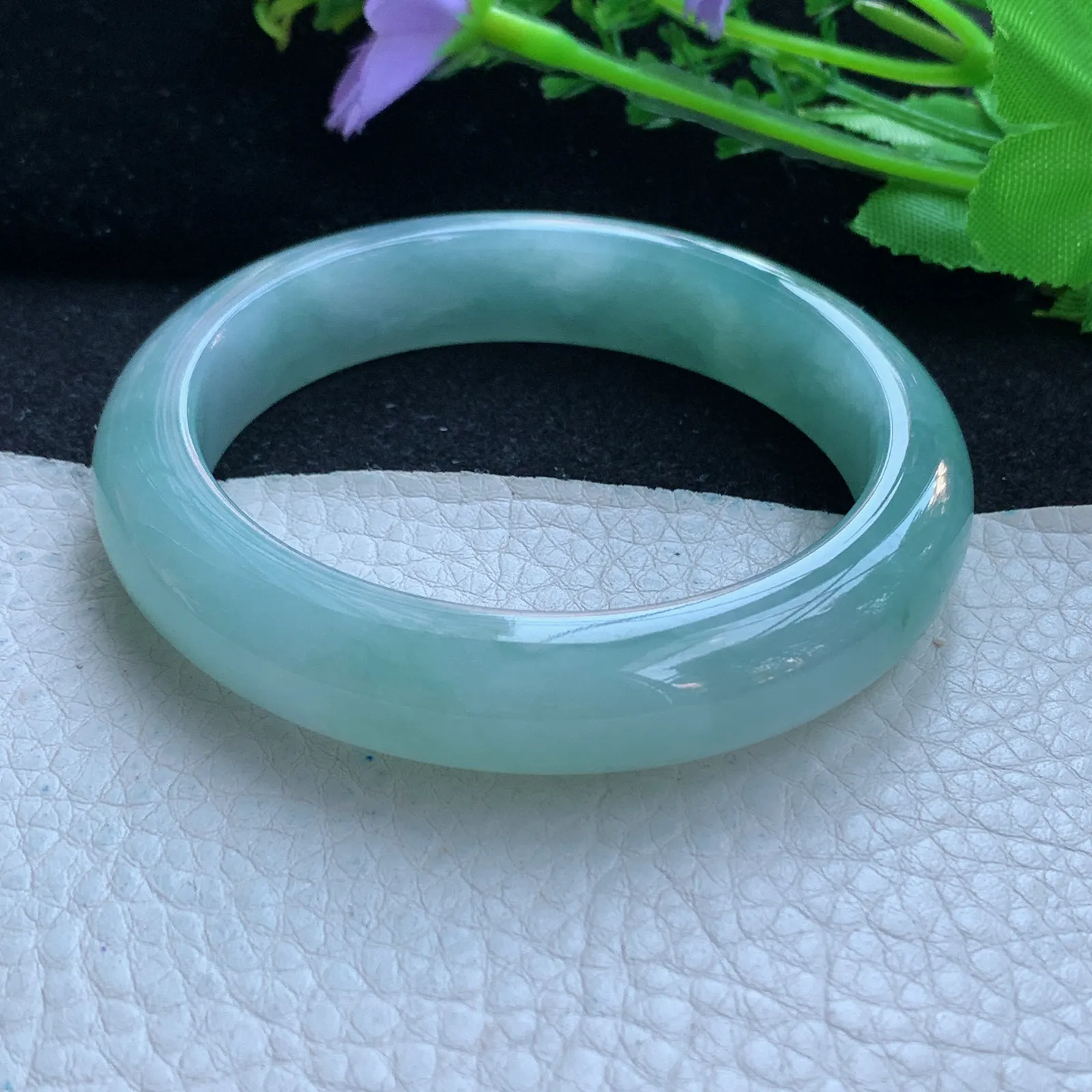 hf自然光57*12.8*9平安镯 缅甸翡翠a货玉手镯冰晴厚装宽边珠宝玉手环