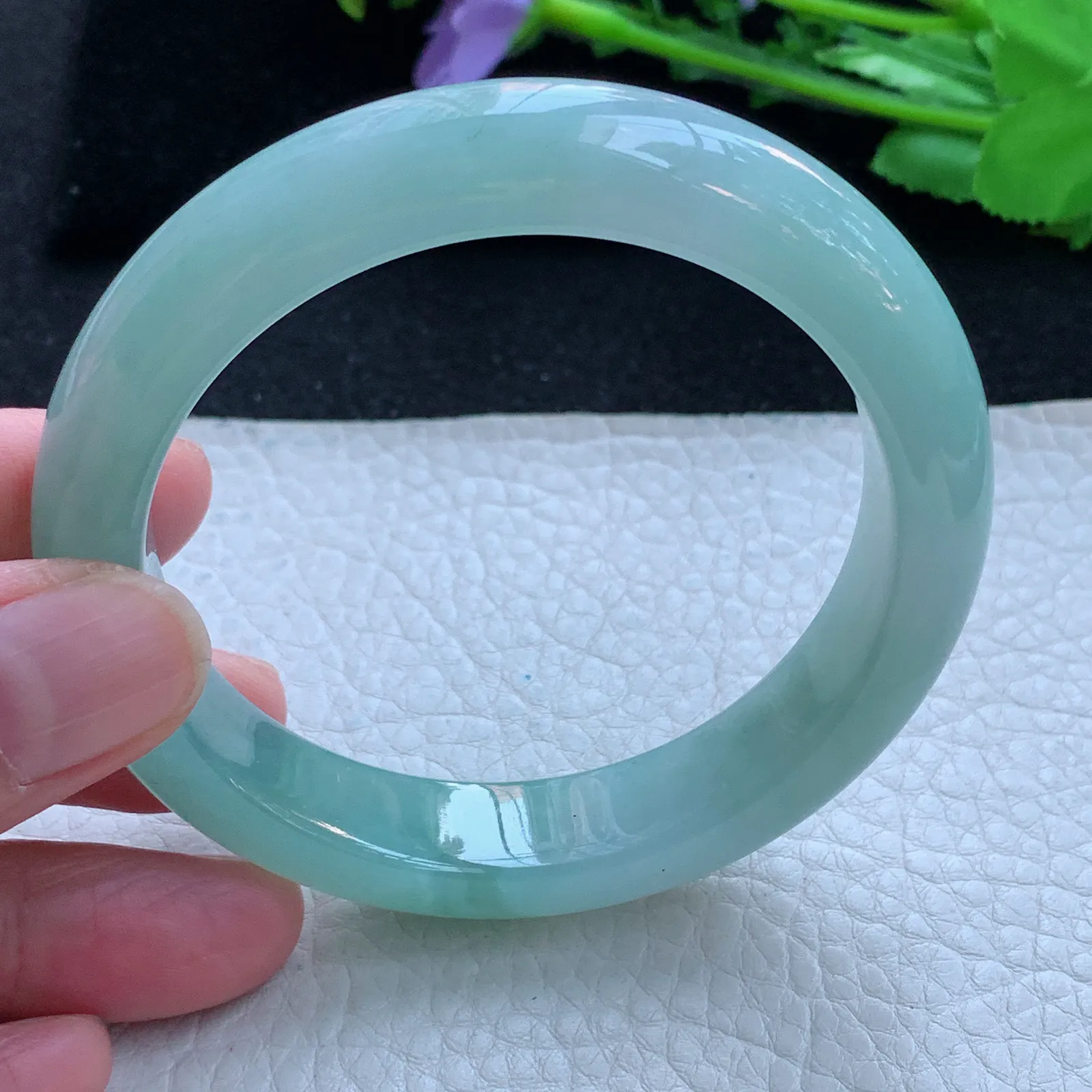 hf自然光57*12.8*9平安镯 缅甸翡翠a货玉手镯冰晴厚装宽边珠宝玉手环