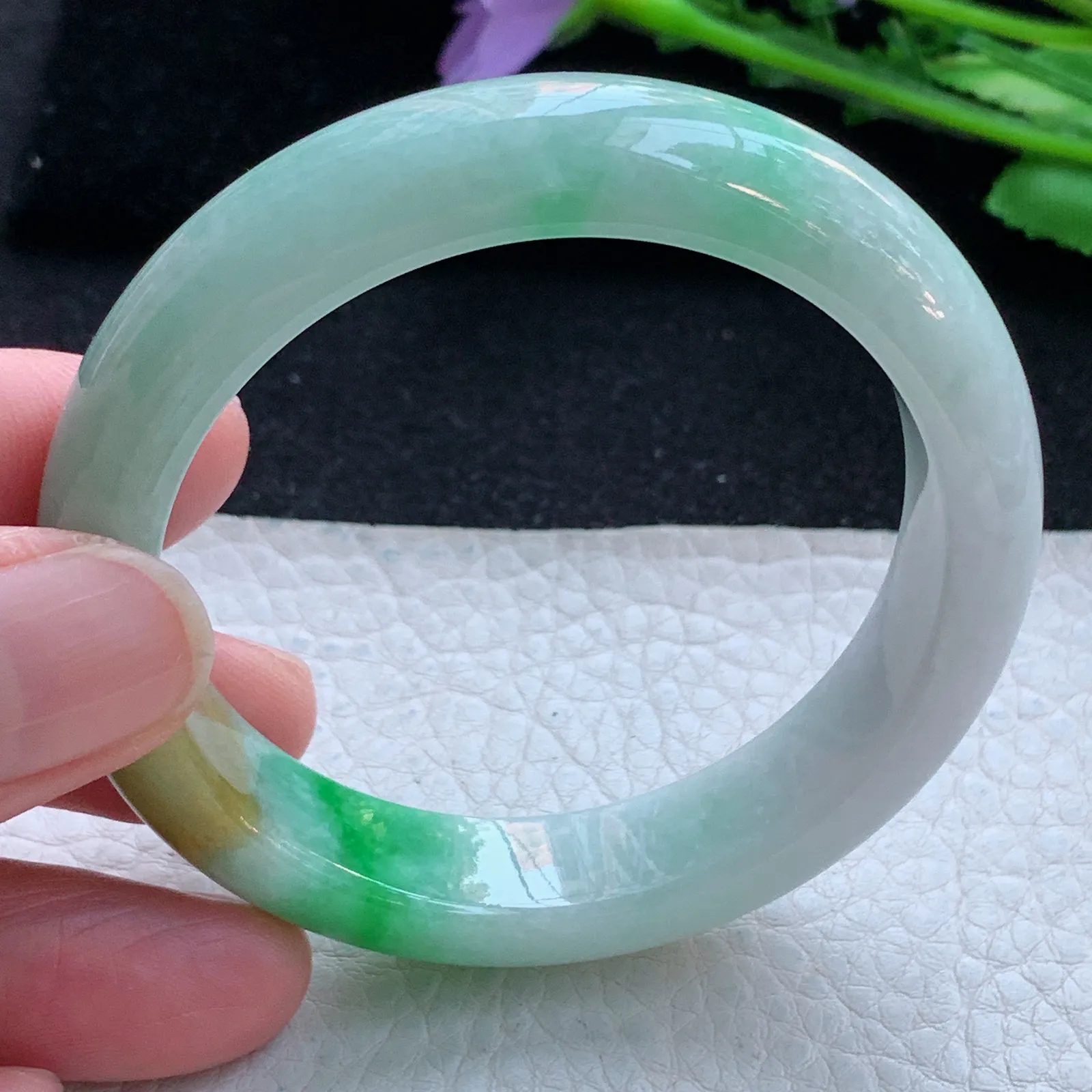 mq小圈口52*12.5*8平安镯 缅甸翡翠a货玉手镯三彩宽边珠宝玉手环